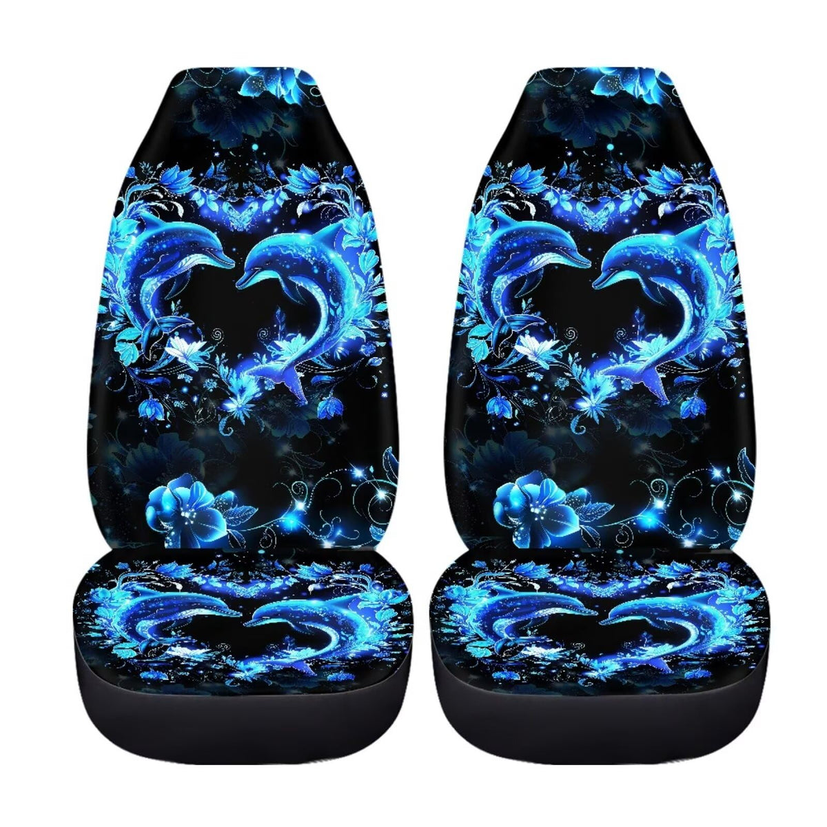 Bigcarjob Neon Dolphin Car Seat Cover Set Of 2 Pcs - Cute Dolphin Print Auto Interior Accessories, Vehicle Bucket Seat Protector