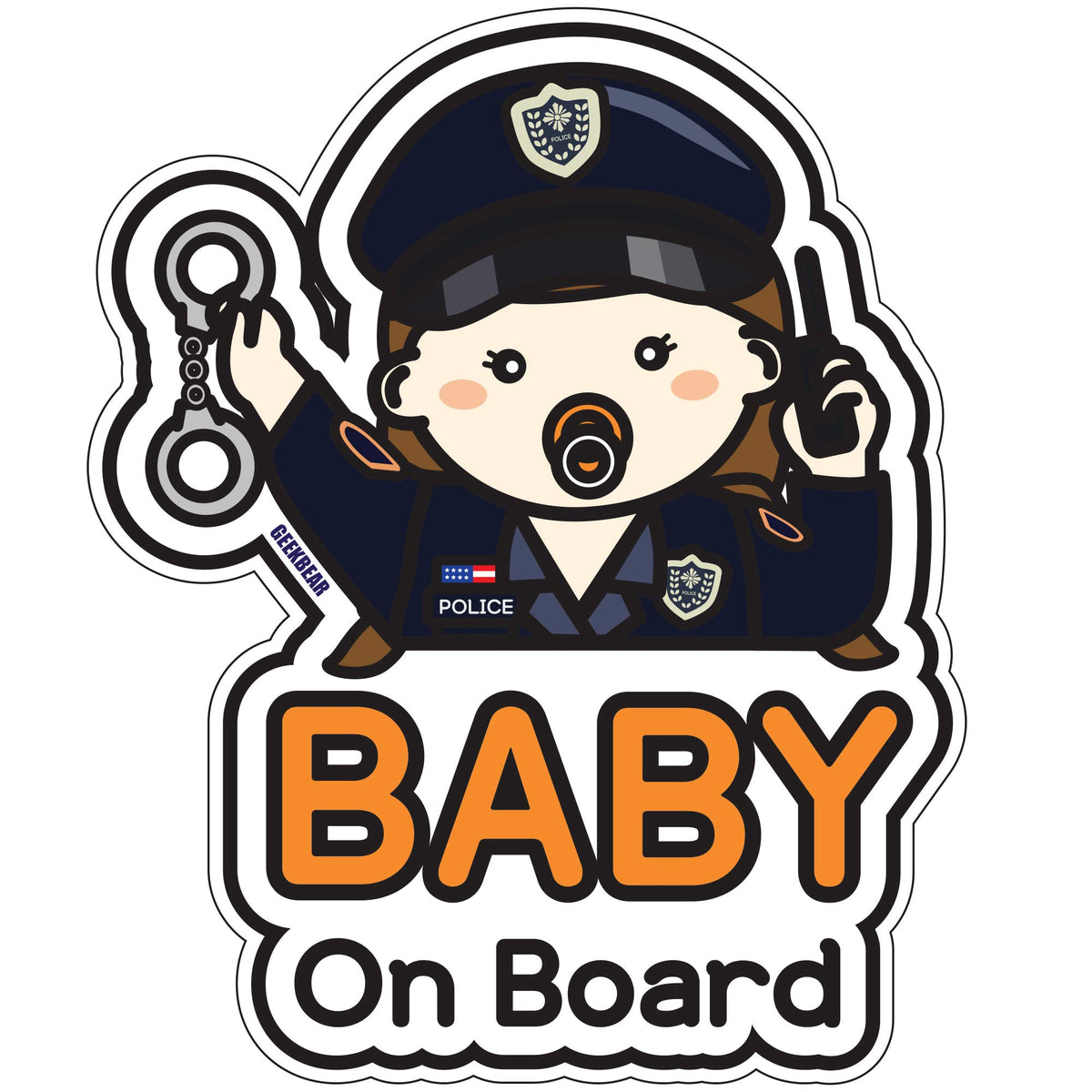 Geekbear Baby On Board Car Sticker - Character Design, Reflective, Weather-Resistant (22. Police Girl) - Discontinued Soon