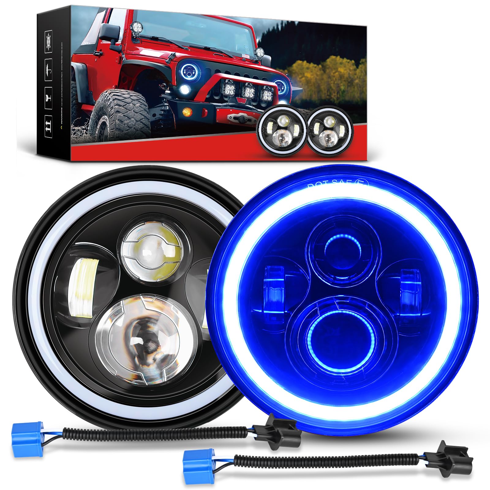 Nilight 7 Inch Round Led Halo Headlights W/Turn Signal Amber Light Blue Drl High Low Beam 7    Headlight Compatible With 2007 20