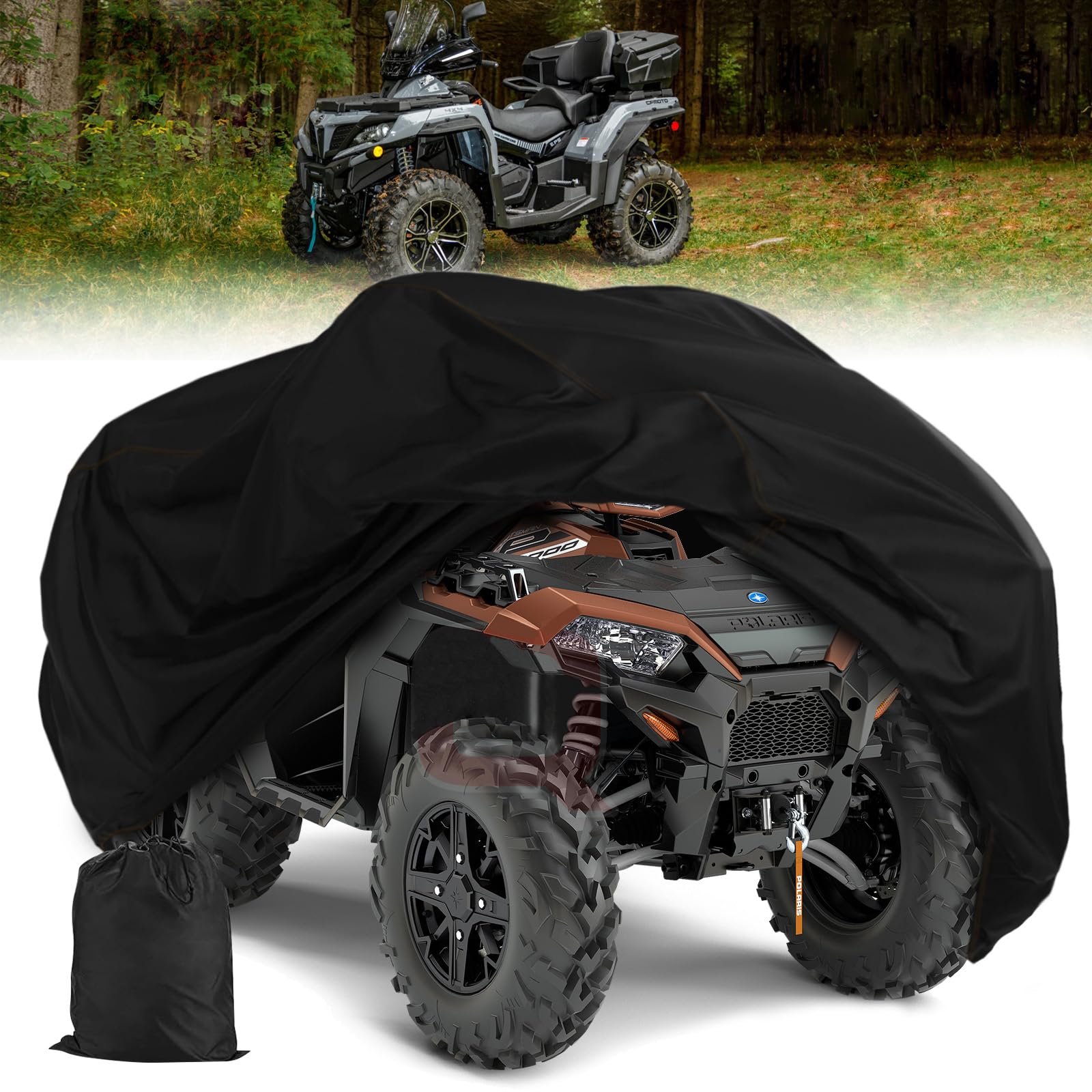 Qymoto Large 2-Up Atv Cover,Xl 4 Wheeler Quad Bike Outdoor Protection Heavy Duty 420D Waterproof Windproof For Cfmoto Cforce,For Polaris Sportsman,Can Am Outlander,Ya Maha Grizzly,Hon Da Atv,Kawasaki