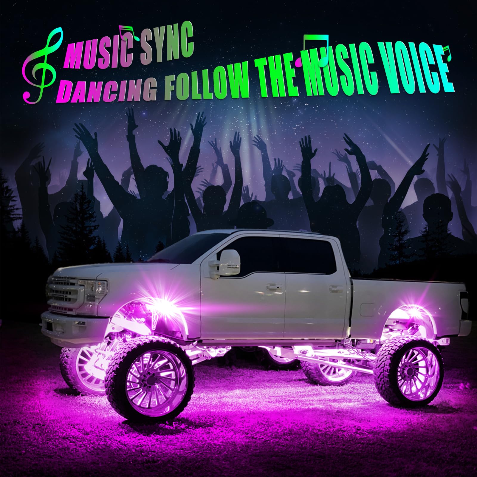 Yilaie Rgb Led Rock Lights Kit, 6 Pods Underglow Multicolor Neon Light With App/Rf Remote Control, Flashing Music Mode, Multicol