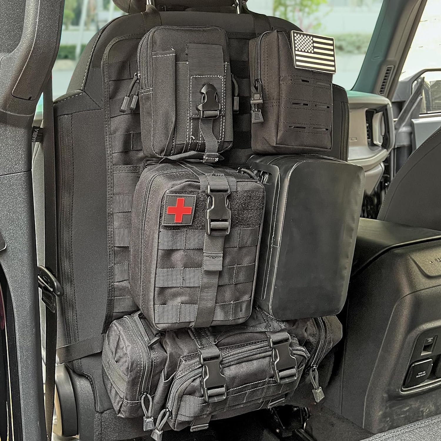 Z8 Tactical Seat Back Organizer, Universal Car Seat Back Cover with 5 Mole Bags in Different Sizes, Universal Fits All Vehicles