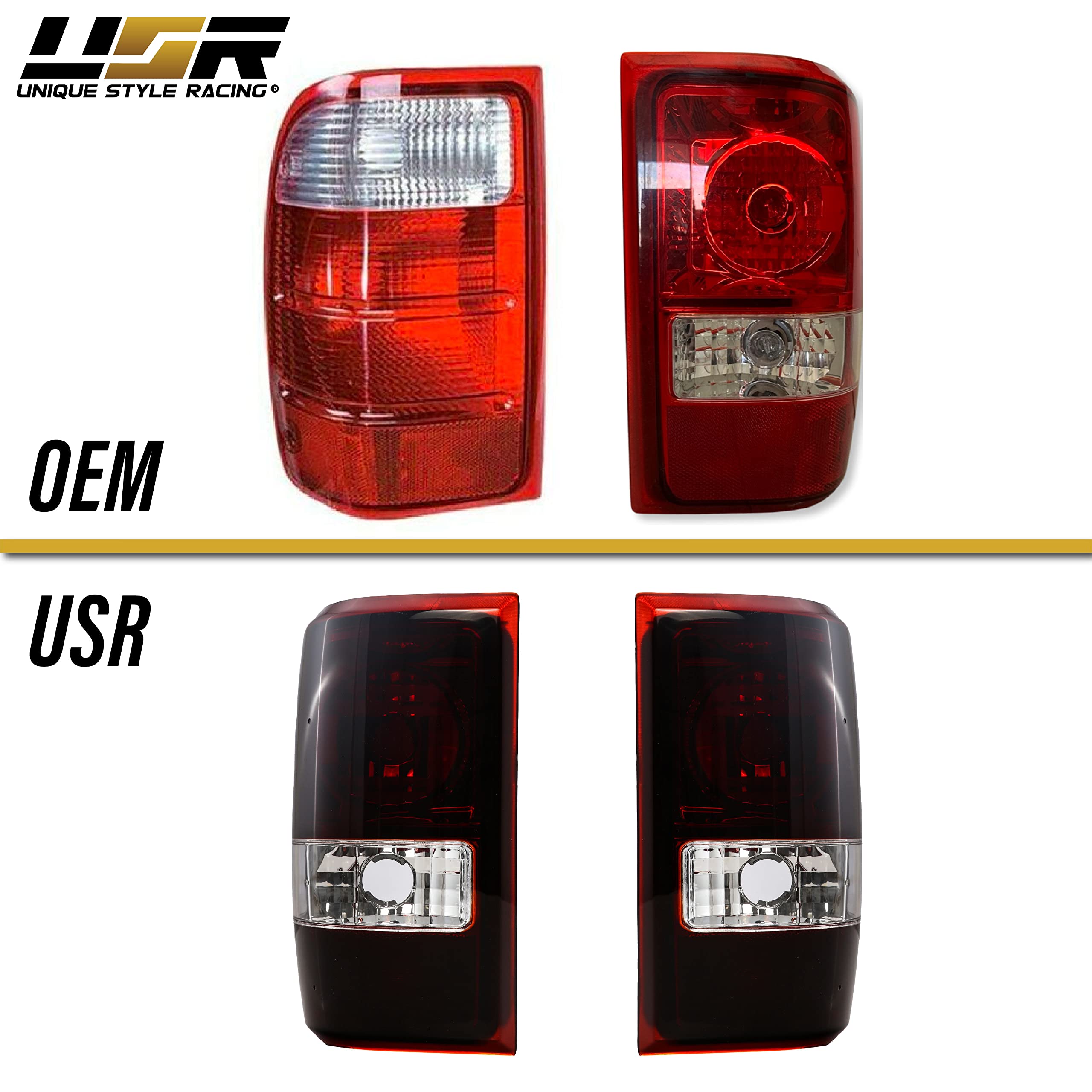 USR DEPO 01-11 Ranger Dark Cherry Red Clear Rear Tail Lights (Left + Right) Compatible with 2001-2011 Ford Ranger (Dark Cherry R