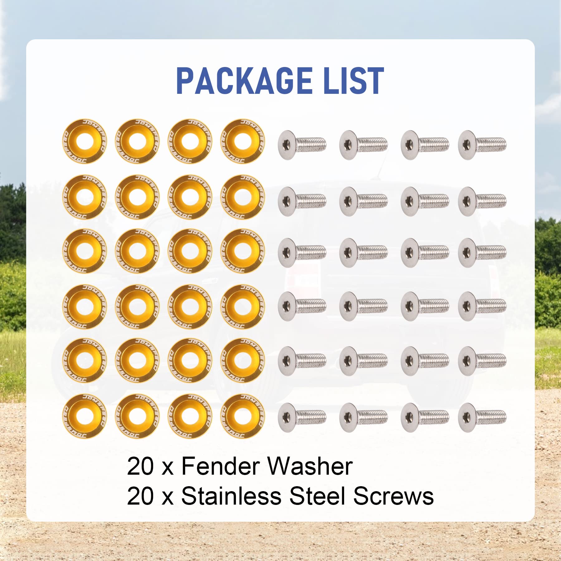 Jdmspeed 20 Pcs Gold Cnc Billet Aluminum Fender Washer Engine Bay Dress Up Kit