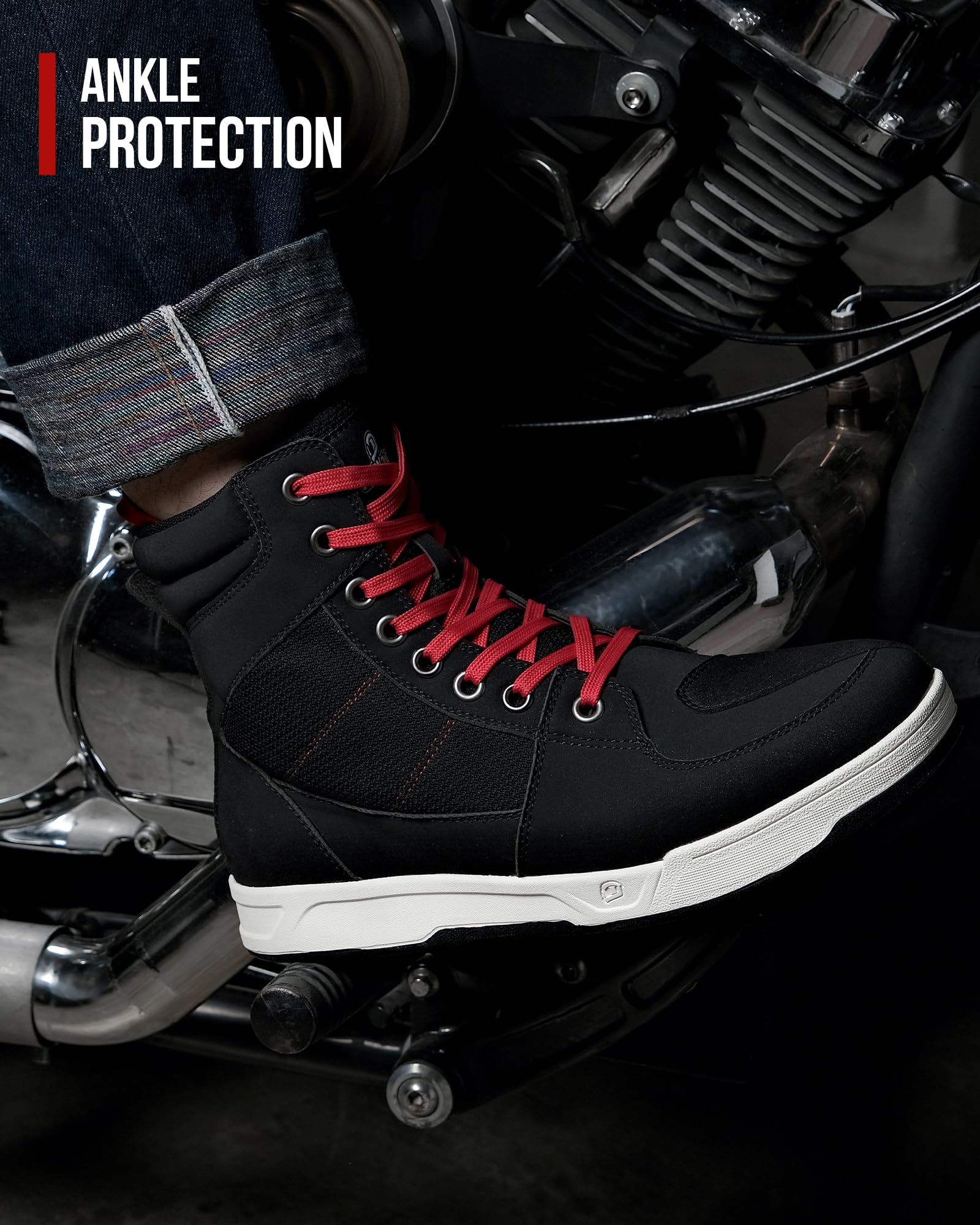 Borleni Motorcycle Riding Shoes Road Street Motocross Protective Boots For Men, Casual Breathable Powersports Shoes Black