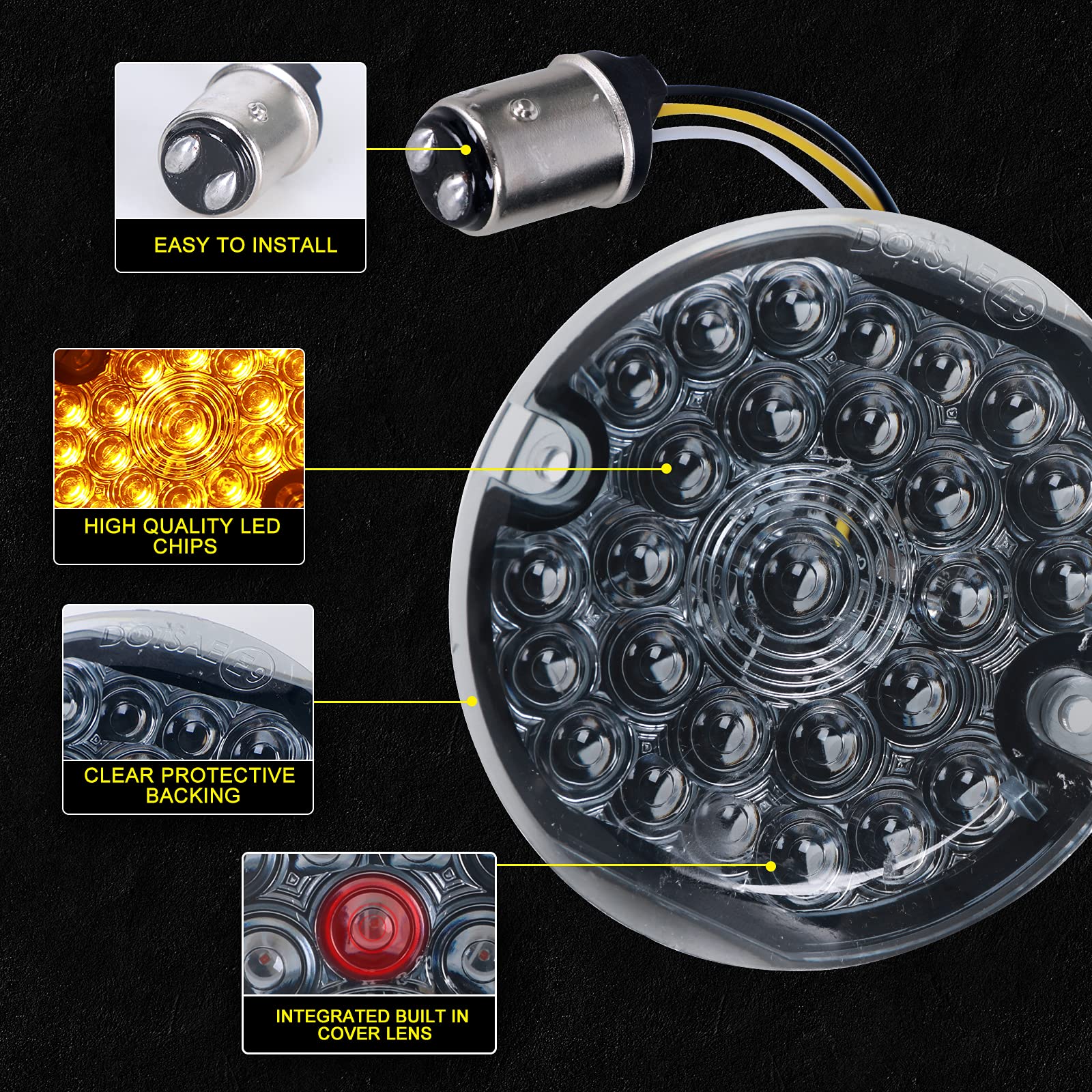 REALOVE 1157 Amber LED Turn Signal Lamp for Aley Motorcycle, 3-1/4 Inch, Polycarbonate, Black