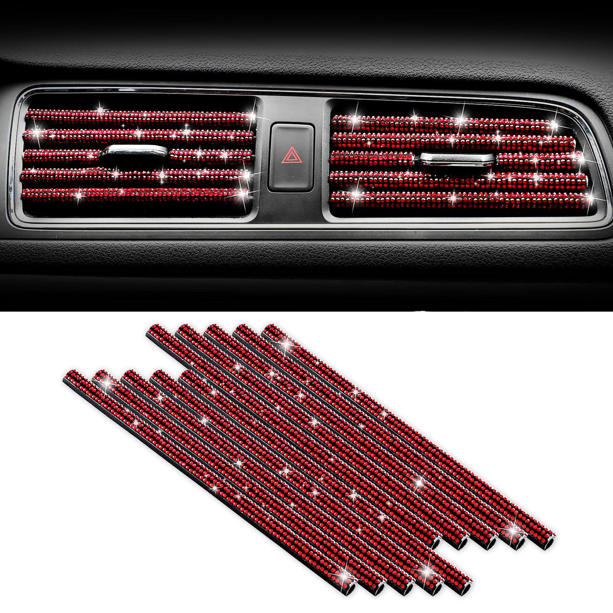 Singaro 10 Pieces Car Air Conditioner Bling Air Outlet Decorative Strips, Shiny Rhinestone Bendable Decorative Strips, Universal