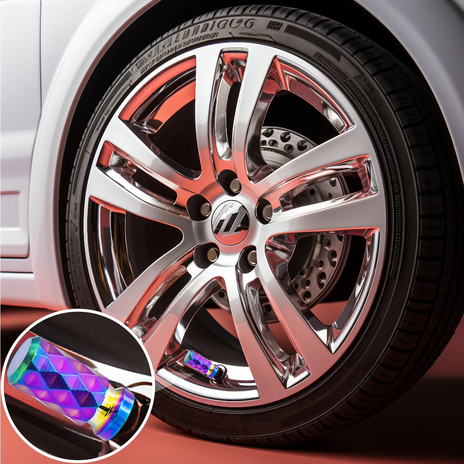 Meajoo 4Pcs Colorful Car Tire Valve Stem Cap, Leak-Proof Tyre Air Valve Caps, Aluminum Alloy Air Leakproof Valve Caps Cover Fits