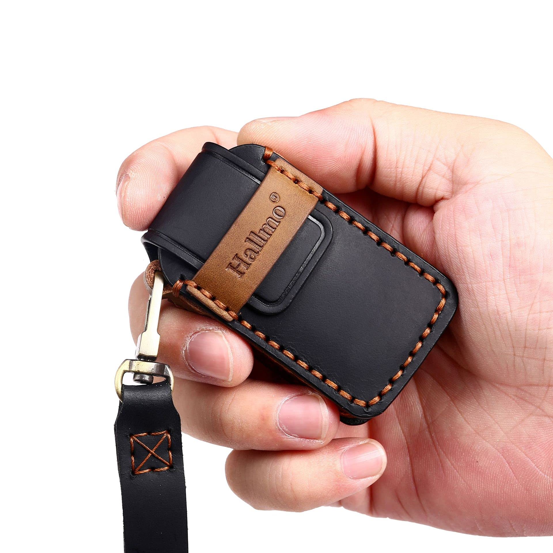 Tecart Leather Key Fob Cover Fit For Honda Odyssey Civic Pilot Crv Keychain Smart Key Case Key Shell Protector 7 Button Black