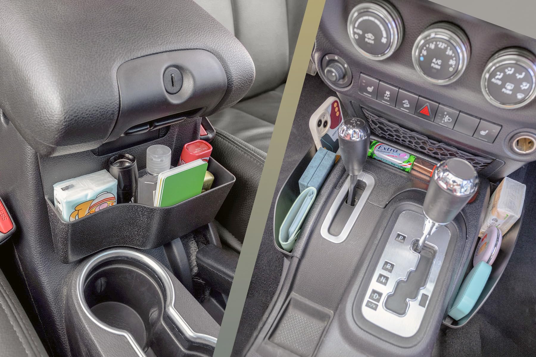 Pimcar 2Pcs Tray Compatible With 2011-2018 Jeep Wrangler Jk/Jku Gear Shift Side Organizer And Center Console Hanging Storage Box, Unlimited Sahara Rubicon Sport Willy Interior Accessories