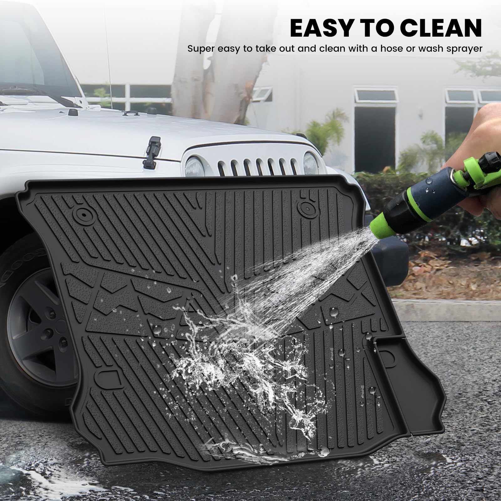 Lasfit Trunk Mat For Jeep Wrangler 2011-2018 Jk Unlimited 4-Door (Not For Jl Or 2-Door) All Weather Tpe Custom Fit Cargo Mat Tru