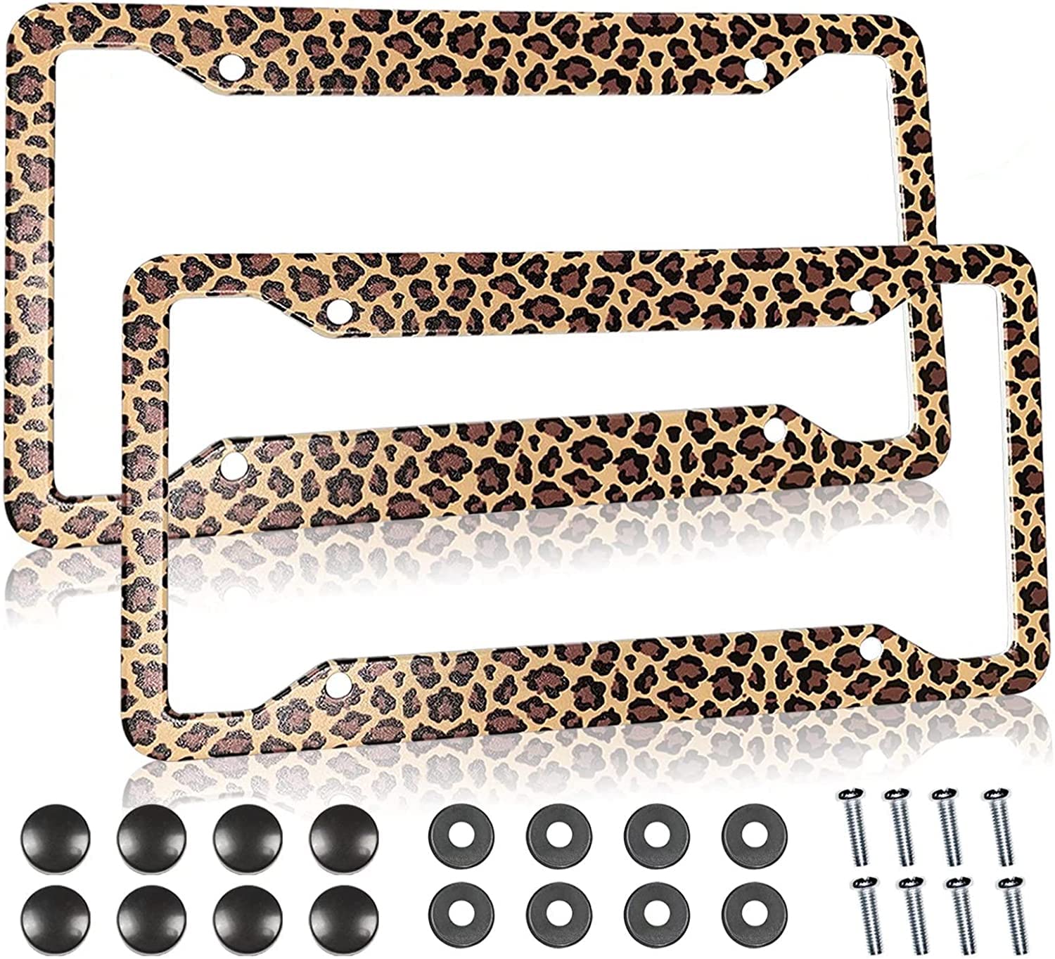 Leopard Cheetah Print License Plate Frames Covers Holder Brown Leopard Print Car Tag Frame Covers Holder Aluminum Metal 4 Holes