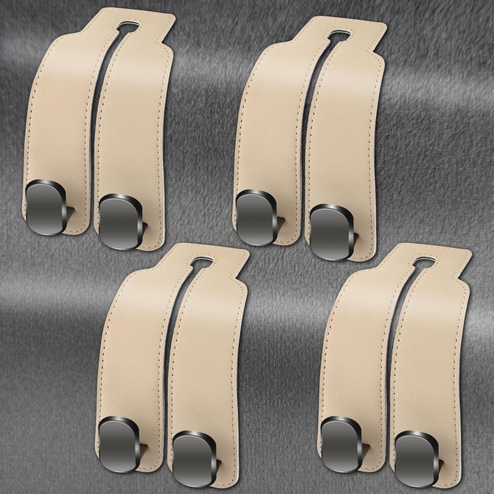 Amelity Car Seat Hooks For Headrest, Car Back Seat Headrest Hooks, Car Seat Hooks For Purses And Bags, Headrest Hooks (Beige-4 P