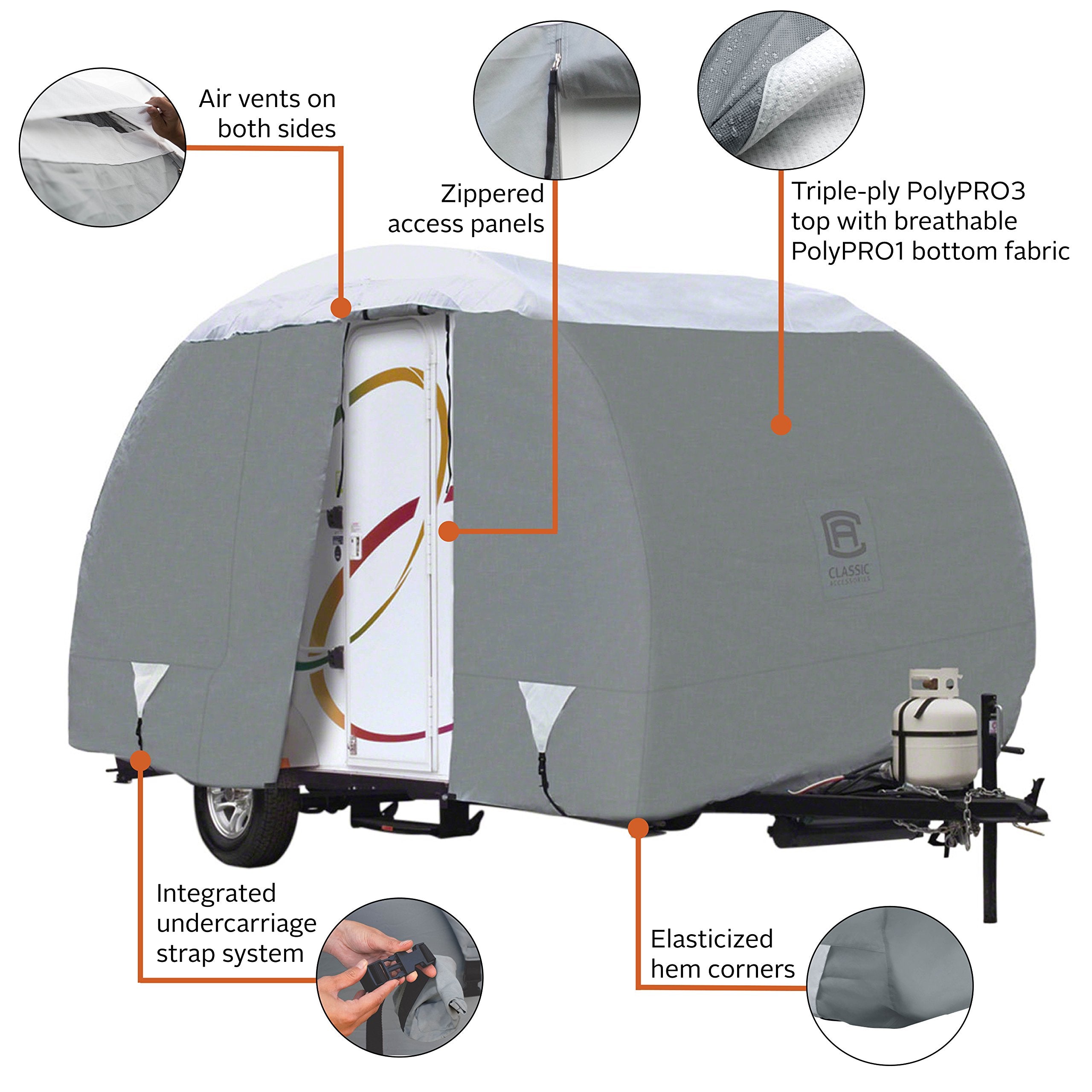 Classic Accessories Over Drive Polypro3 Deluxe R-Pod Travel Trailer Cover, 16' 2'', Rv Cover, Camper Cover, Travel Trailer Cover