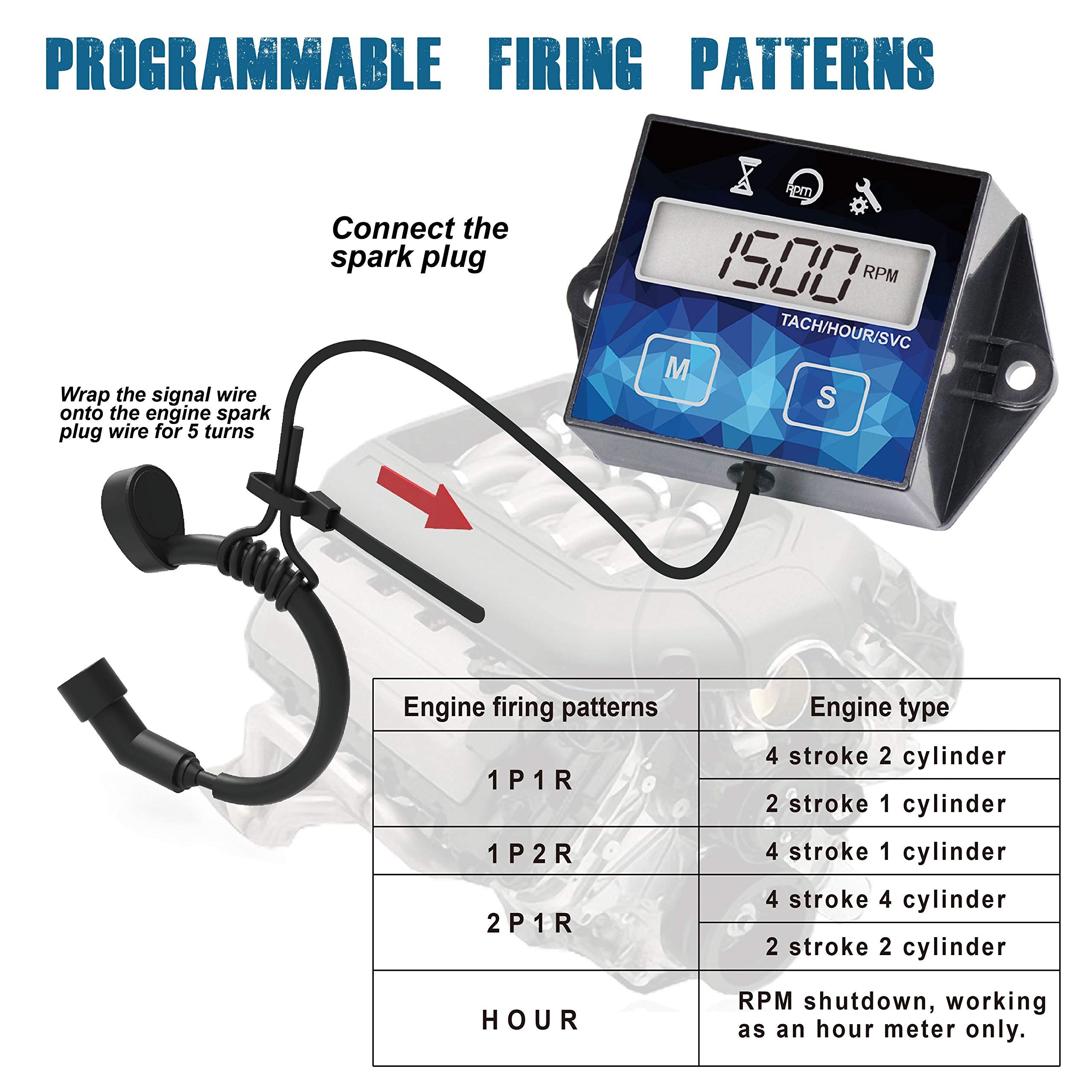 Runleader Small Engine Hour Meter, Digital Tachometer, Maintenance Reminder, Battery Replaceable, User Shutdown, Use for ZTR Law