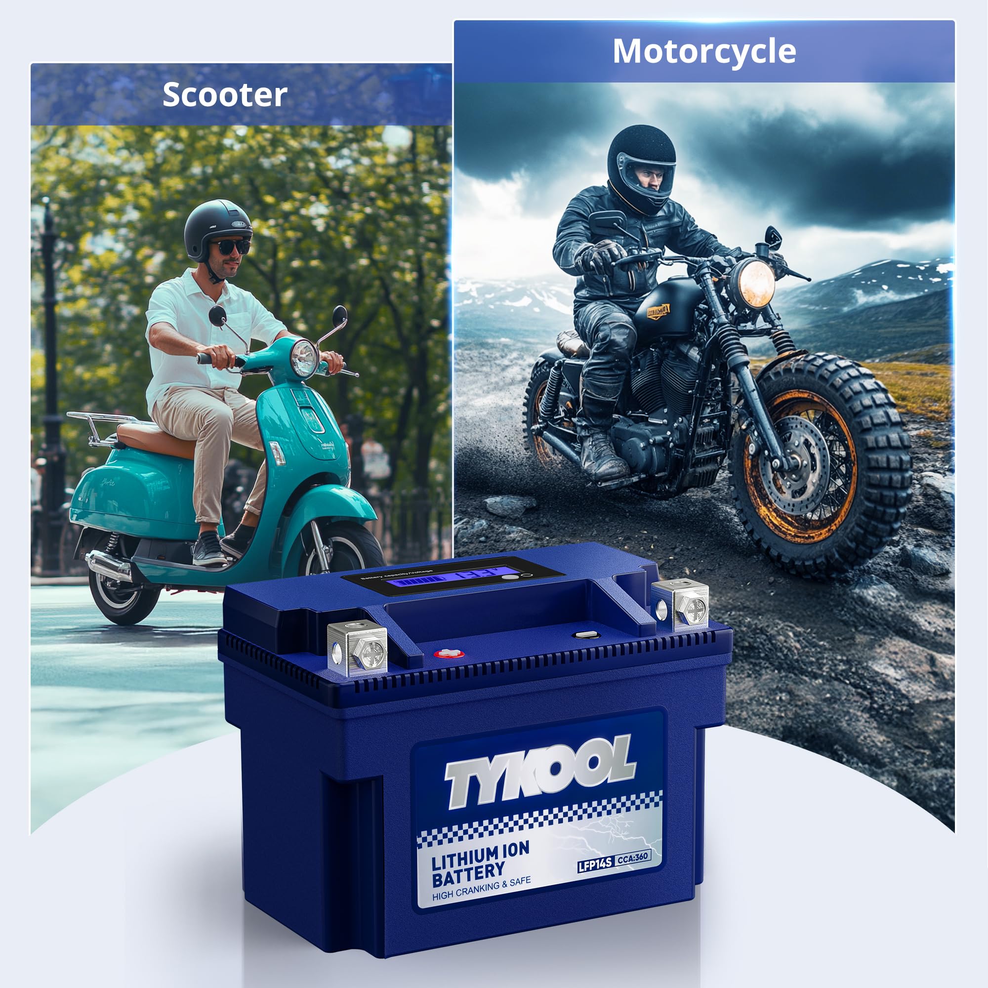 Tykool Ytz14S/Ytz12S High Performance Lithium Lifepo4 Motorcycle Battery,12V 6Ah,360Cca, Digital Readout, Built In Bms, Compatib