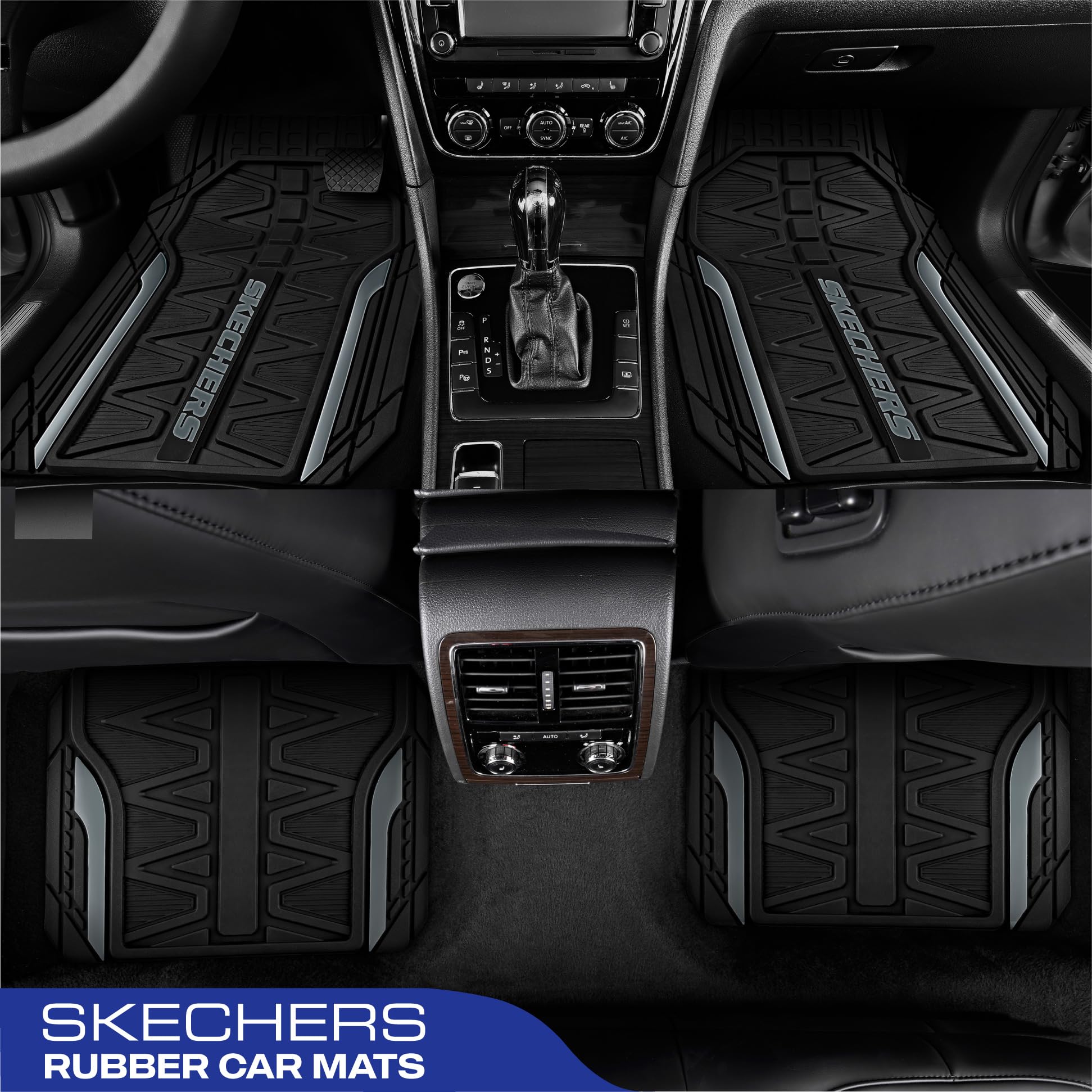 Skechers Car Floor Mats,Heavy Duty Rubber Car Mats Full Set,All Weather Floor Mats,Waterproof Trim to Fit Universal Floor Liner