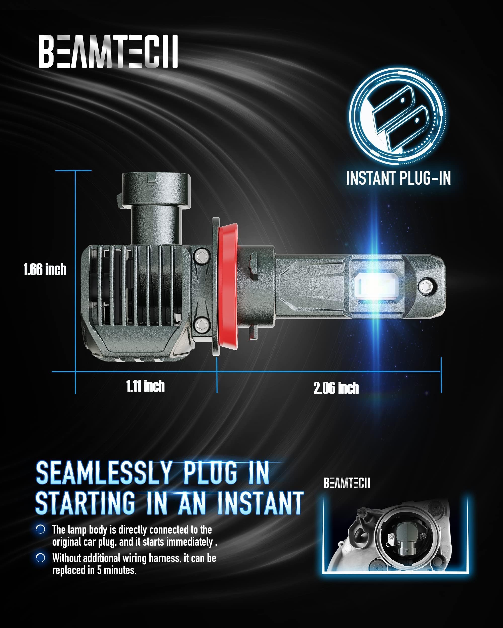 Beamtech H11 Bulbs, H8 H9 Fog Light Bulb, G-Xpower Chips 500% Brighter 6500K Xenon White Plug And Play, Pack Of 2