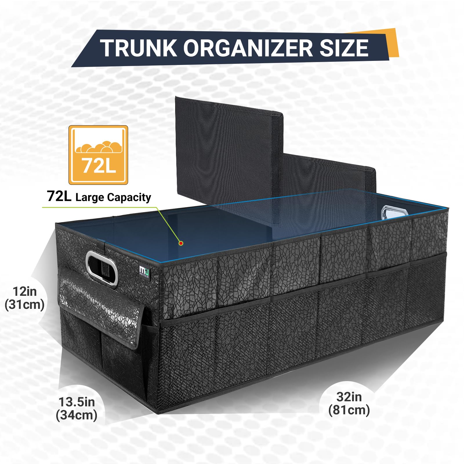 Miu Color Trunk Organizer For Suv, 72L Large-Capacity Car Organizer Storage For Sedans, Van, Jeep, Cargo Storage Organizer For M