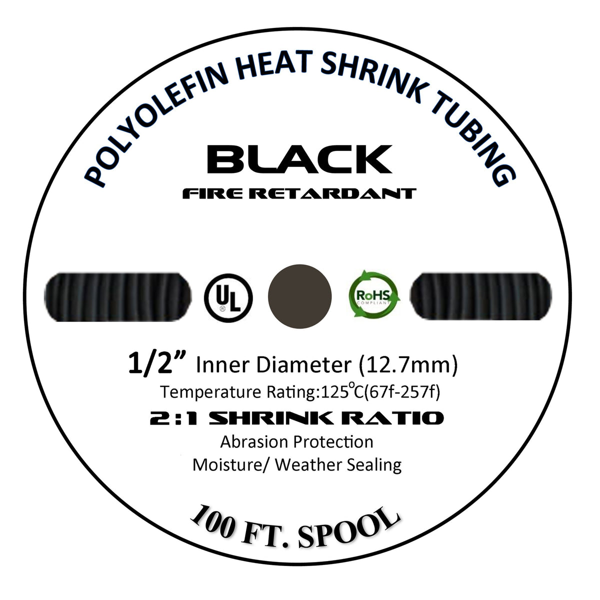 225Fwy 300 Ft 12 13Mm Polyolefin Black Heat Shrink Tubing 2:1 Ratio