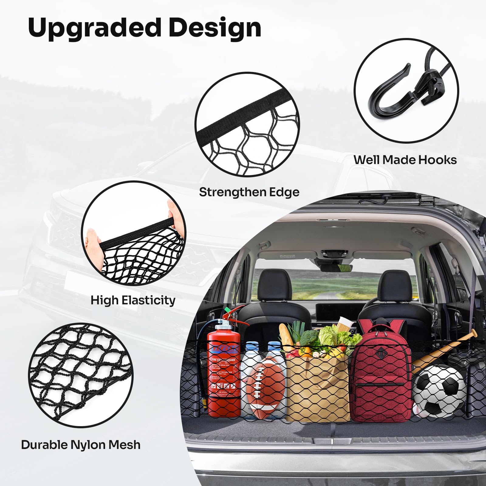 Canvcle Trunk Cargo Net for 2014-2025 Kia Sorento Accessories Envelope Style Mesh Trunk Net Organizer and Storage Stretchable Ad