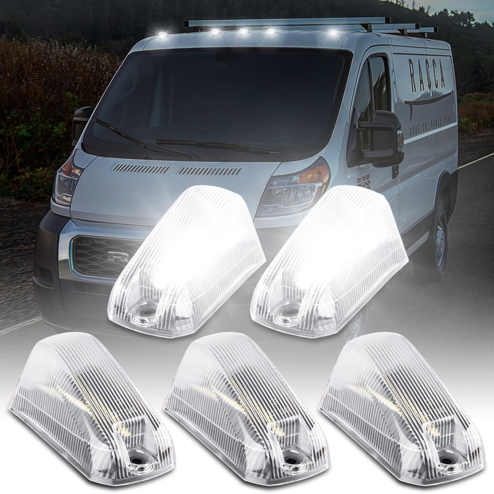 Popmotorz 5Pcs Led Cab Roof Light White Roof Top Clearance Lights Cab Marker Light For 2014-2023 Dodge Ram Promaster 1500 2500 3