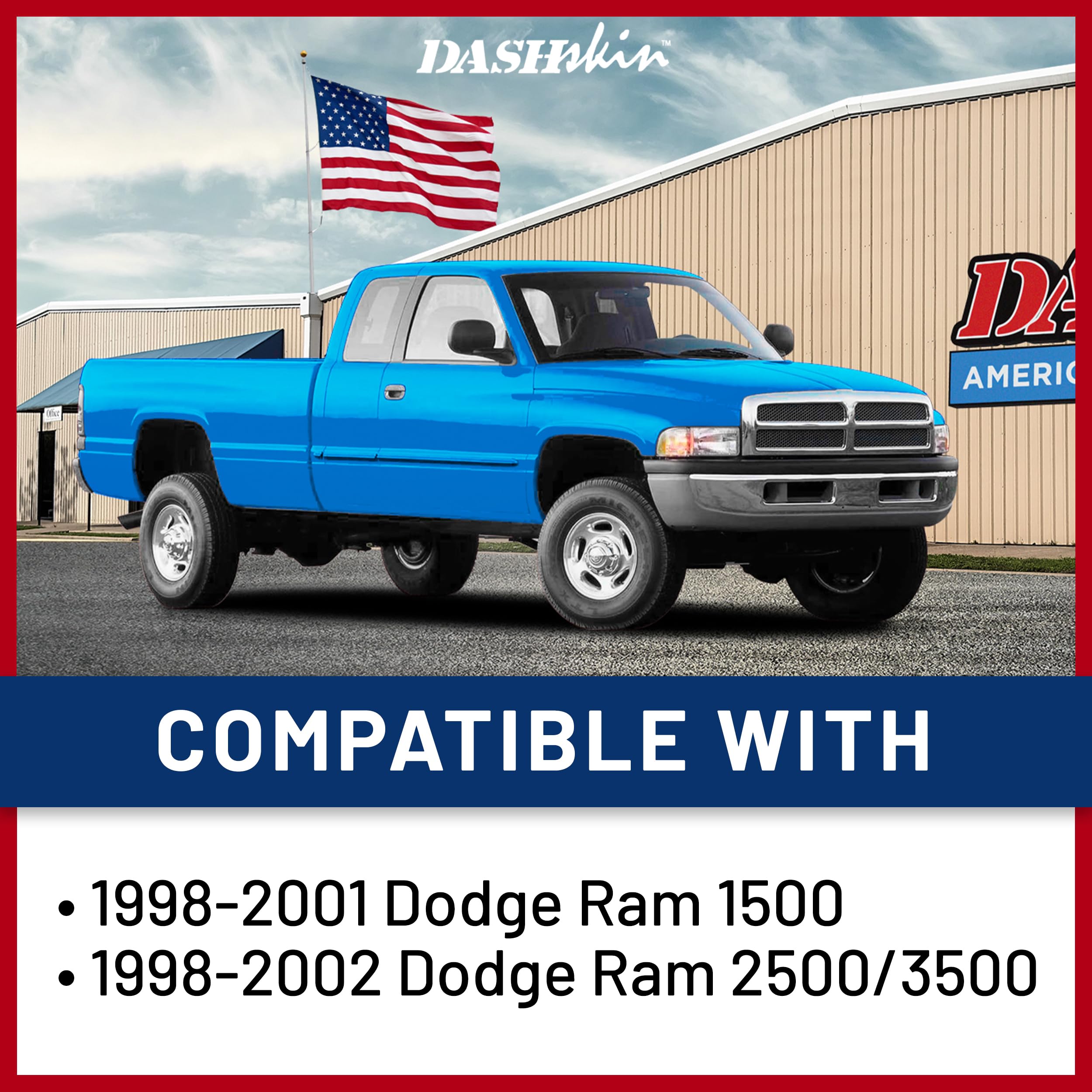 DashSkin American Made (NOT Made in China!) Molded Dash Cover Cap Compatible with 1998 1999 2000 2001 Dodge Ram 1500 (98-02 Ram 2500/3500) in Agate Grey