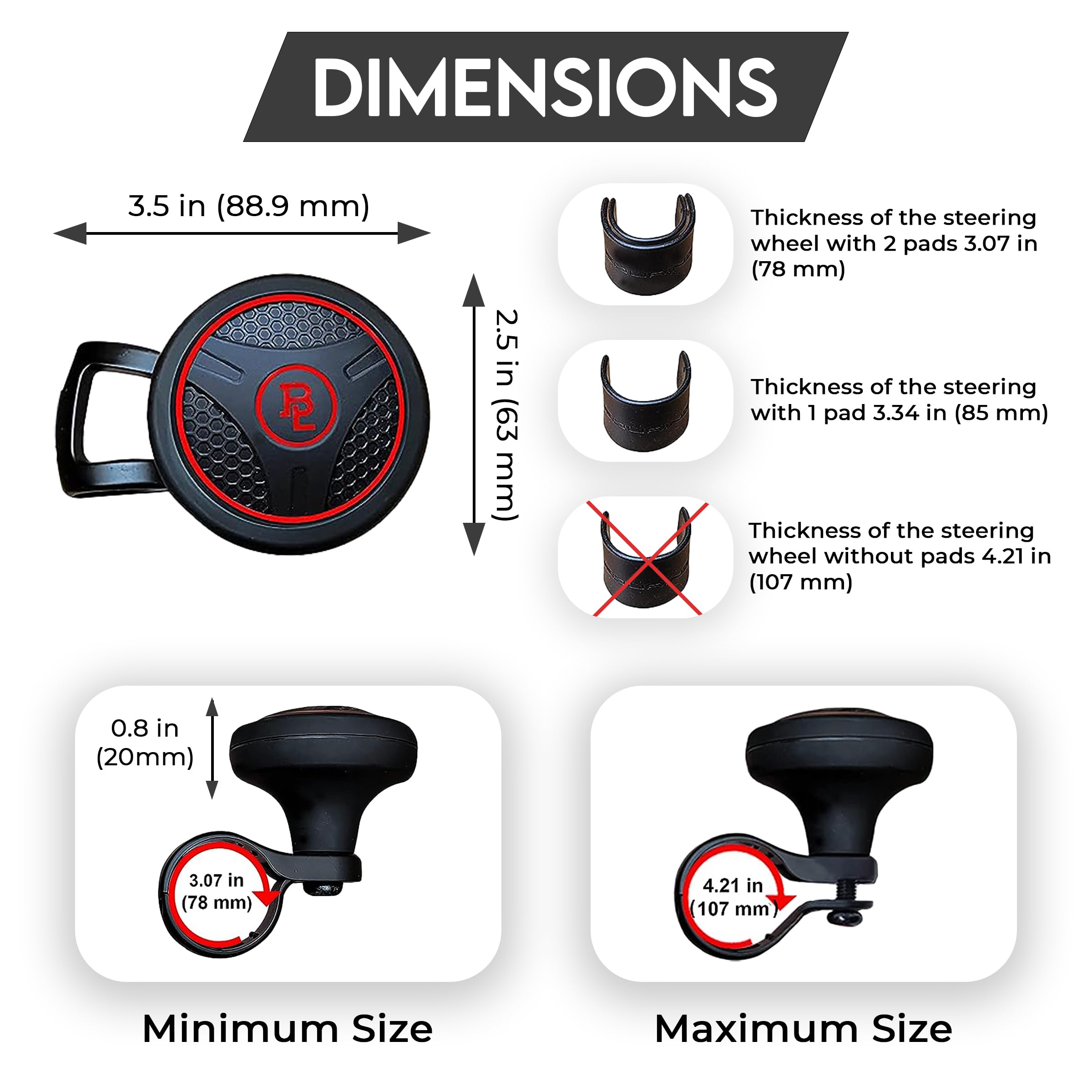 Fouring BL Steering Wheel Knob Spinner - Universal Non-Slip Fit, ABS & Premium Silicone Finish Suicide Knob with Metal Ball Bear