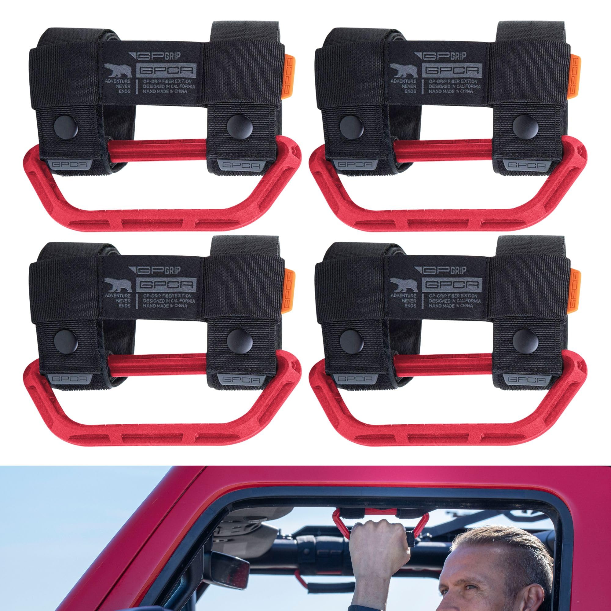 GPCA Universal Grab Handles for Jeep Wrangler TJ YJ JK JL JT (1955-2023) -Easy-to-Fit 2-Strap Design for 1-5.5    Roll Bars, Ver