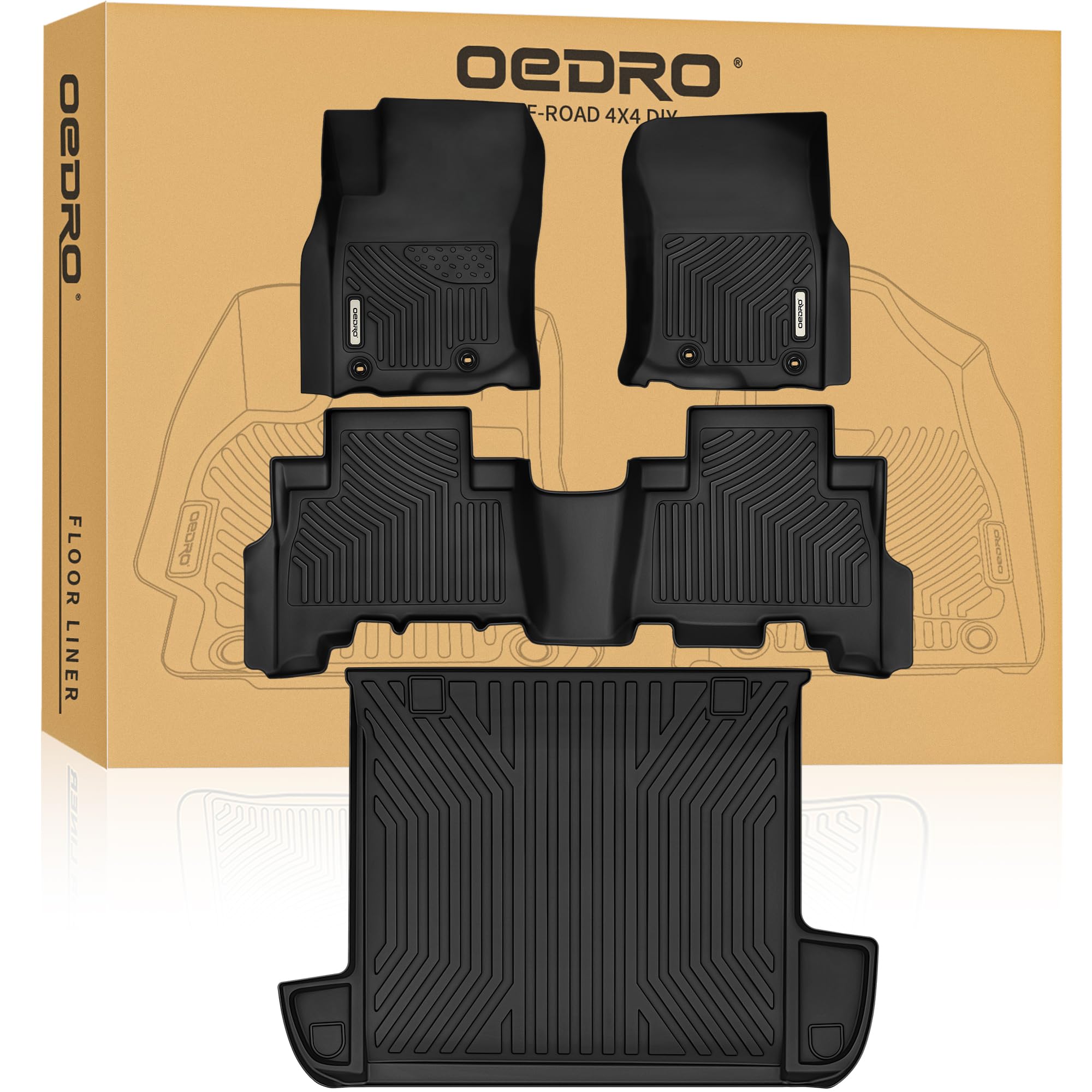 Oedro Floor Mats & Cargo Liner Fit For Toyota 4Runner 2013-2024, Custom Tpe All Weather Floor Liner, 1St & 2Nd Row Full Set Car
