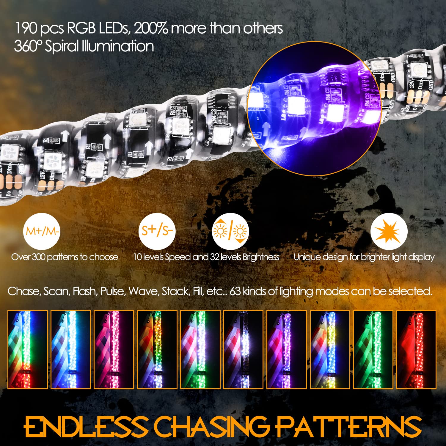 Nirider 3Ft Led Whip Lights With Flag Pole Remote Control Spiral Rgb Chase Light Offroad Warning Lighted Antenna Led Whips For U