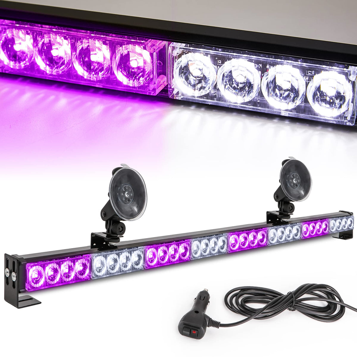 White/Purple Emergency Strobe Light Bar 36 In 13 Flash Patterns Traffic Advisor Warning Hazard Windshield Safety Lights Bar With