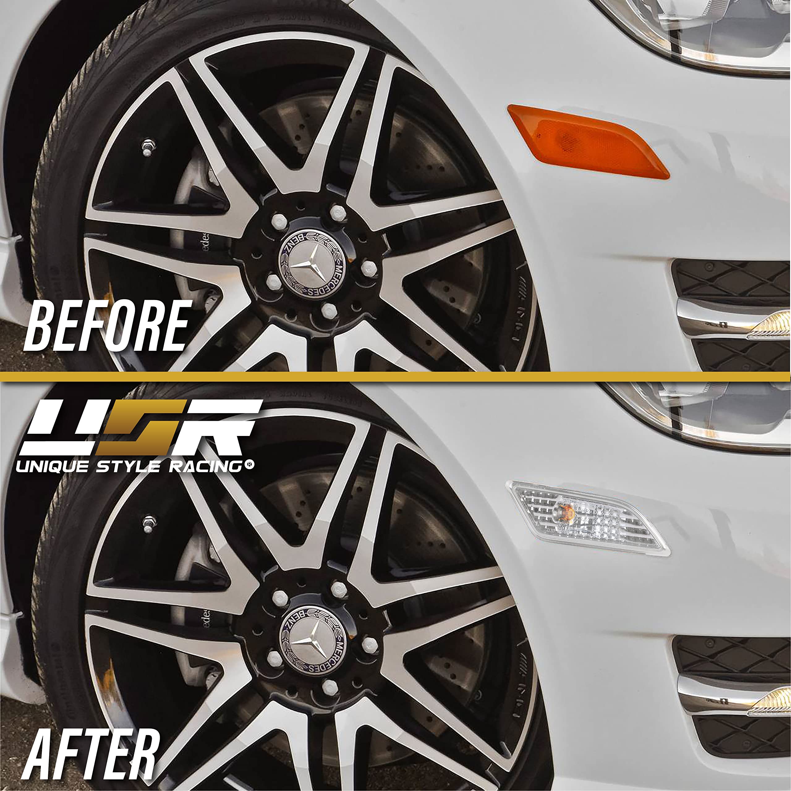 Usr Depo 12-14 W204 Clear Bumper Side Marker Light Assembly Set (Left + Right) Compatible For 2012-2014 Mercedes Benz W204