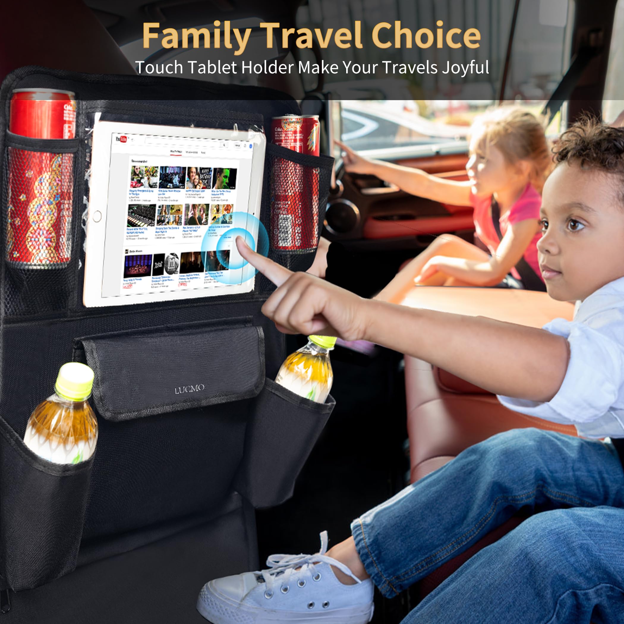 Lucmo Car Backseat Organizer With Touch Screen Tablet Holder,9 Storage Pockets Protectors Kick Mats Travel Accessories For Kids-