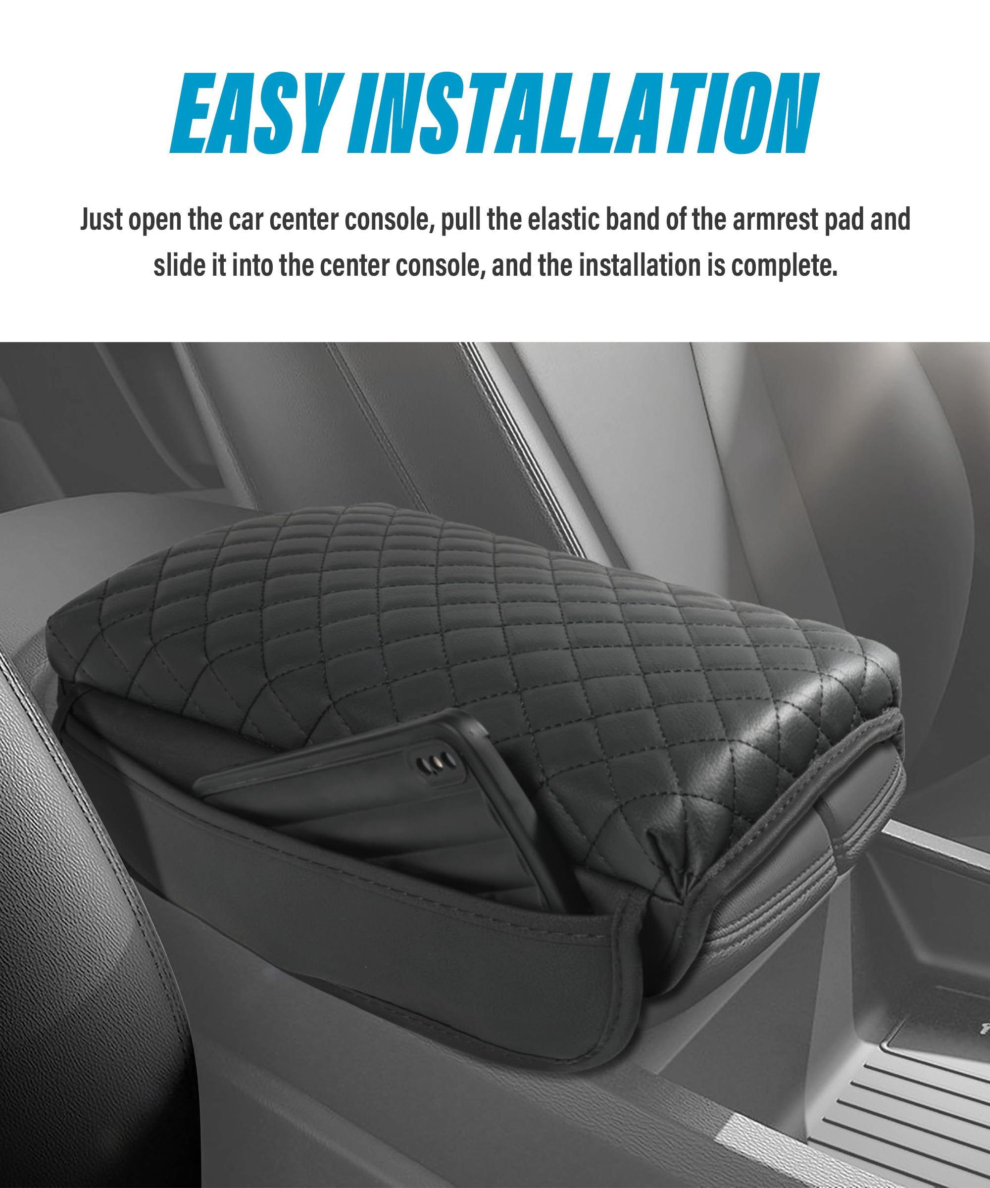 Zlirfy Carbon Fiber Leather Armrest Cover For Car,Auto Center Console Pad With Organizer Pockets,Car Armrest Cover,Car Accessori