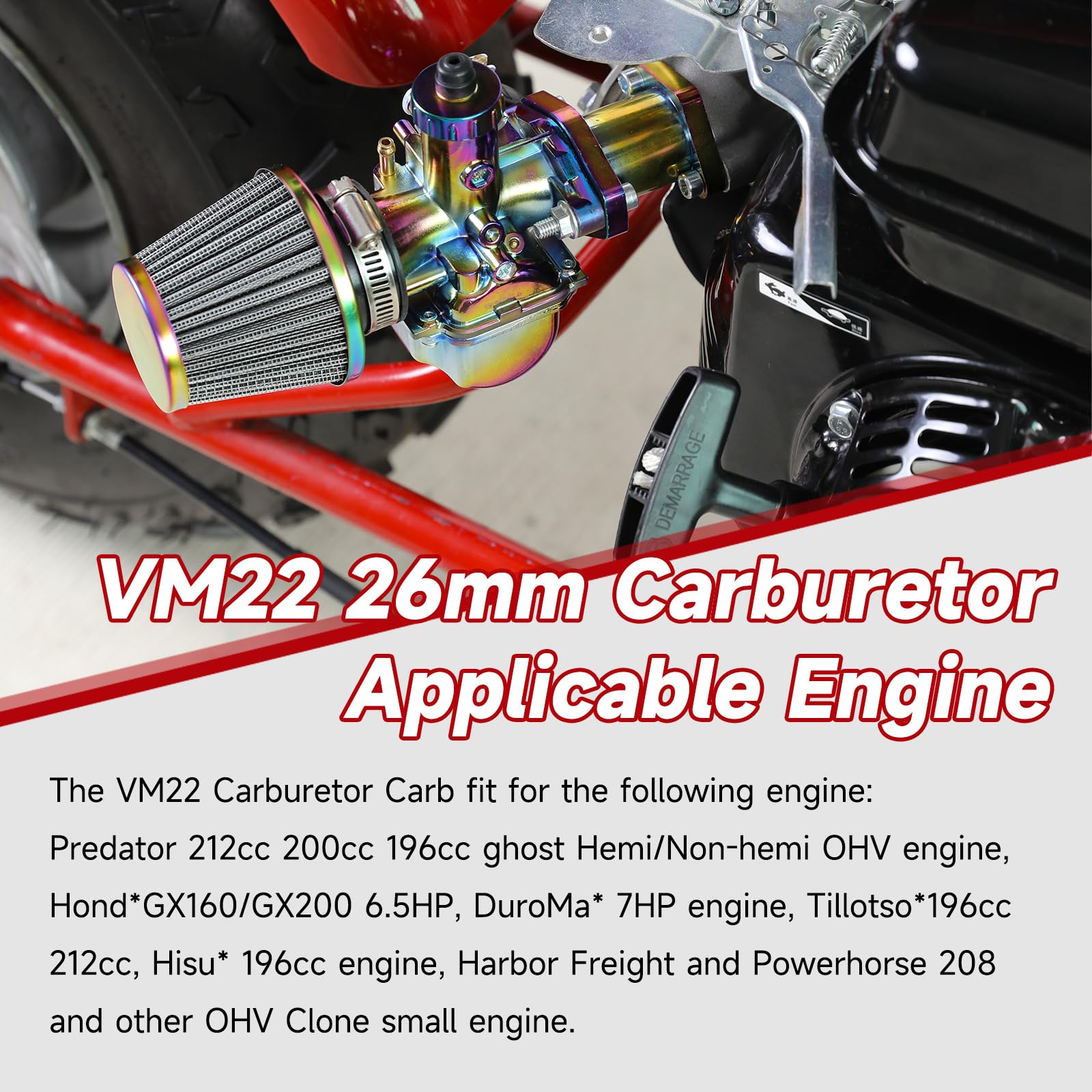 Fvrito Vm22 Carburetor Carb Throttle Cable Jet Kit For Predator 212Cc 196Cc 224Cc Coleman Mini Bike Ct200U Ct200U-Ex Bt200X Kt19