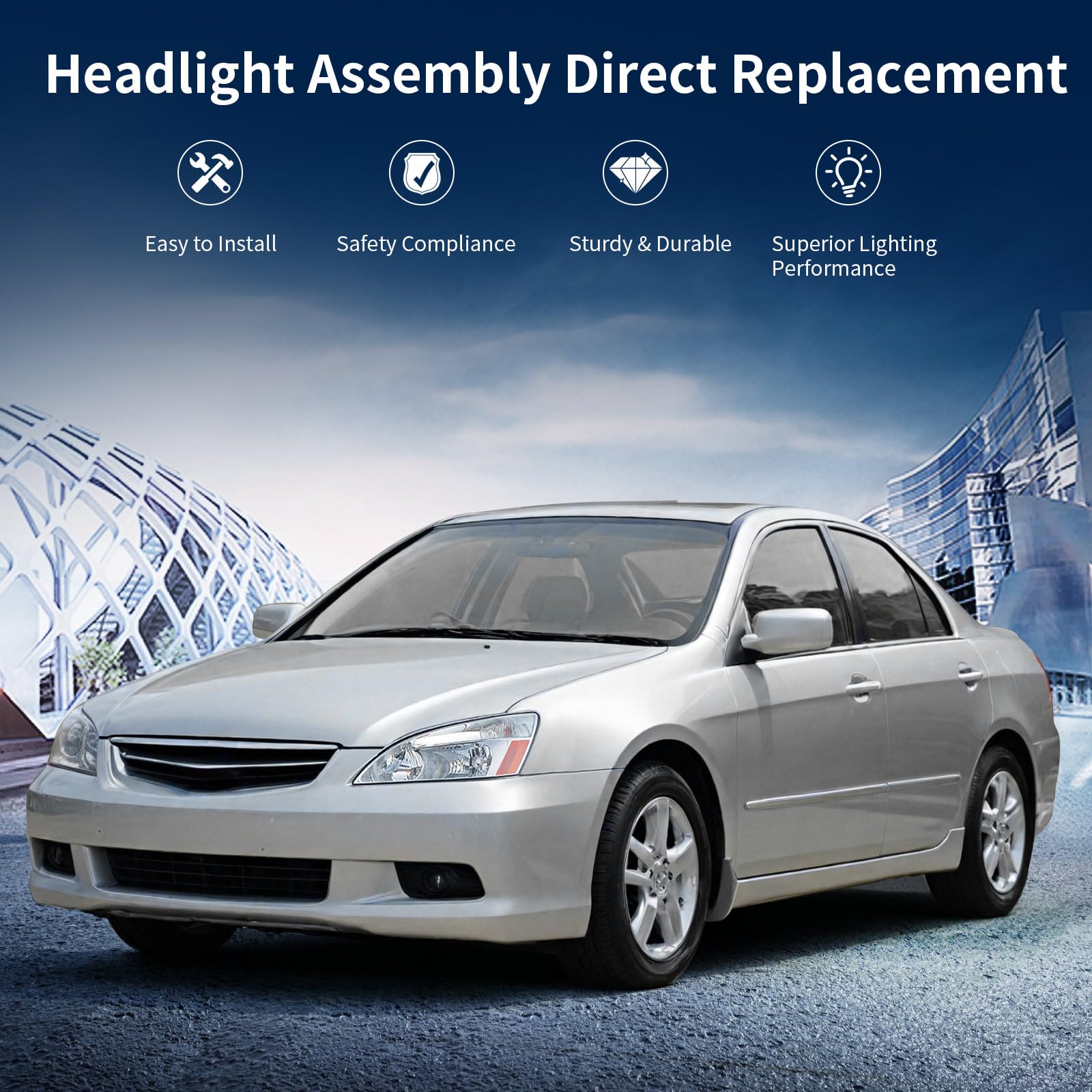 Autosaver88 Headlight Assembly Compatible With 03 04 05 06 07 Accord Oe Headlamp Replacement Chrome Housing Clear Lens