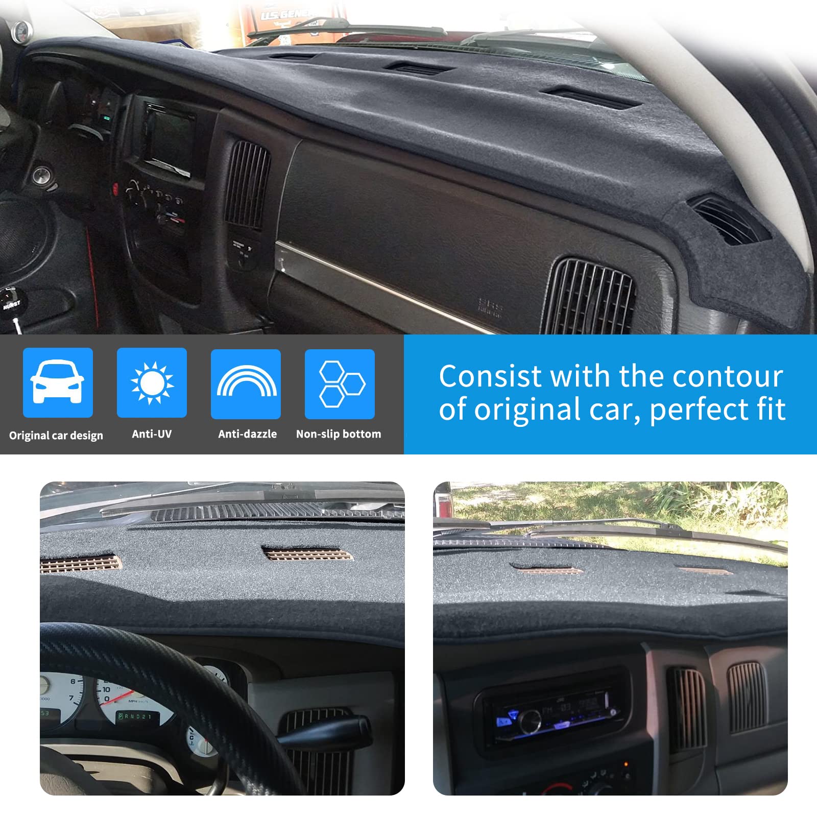 Hanlanka Dashboard Cover Dash Cover Mat Compatible With Dodge Ram 1500 2002-2005,2500/3500 2003-2005(Gray)