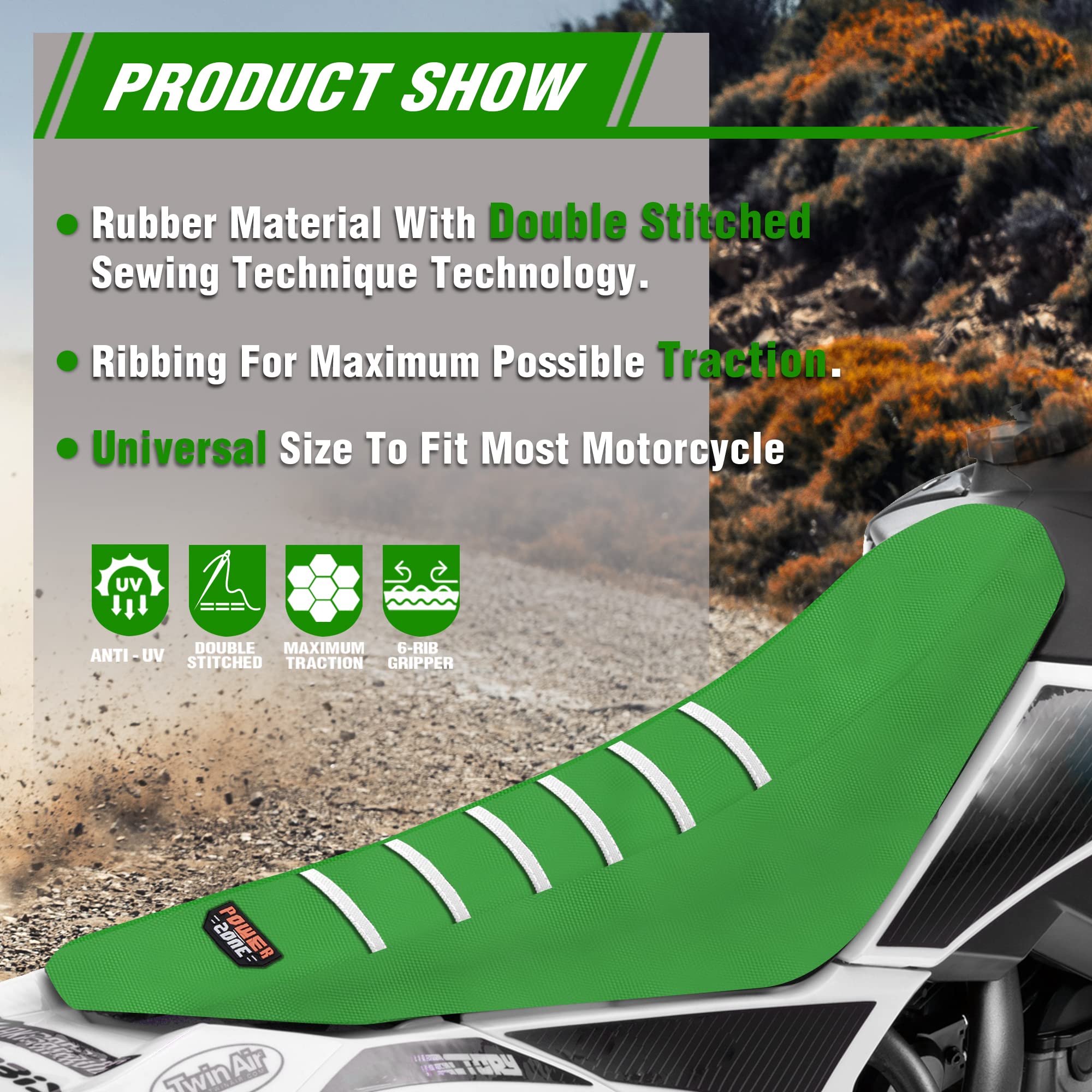 Fewfuss Dirt Bike Seat Cover - White Stripe Universial Seat Cover For Dirt Bike - Motorcycle Motorcross Enduro Seat Covers (Gree