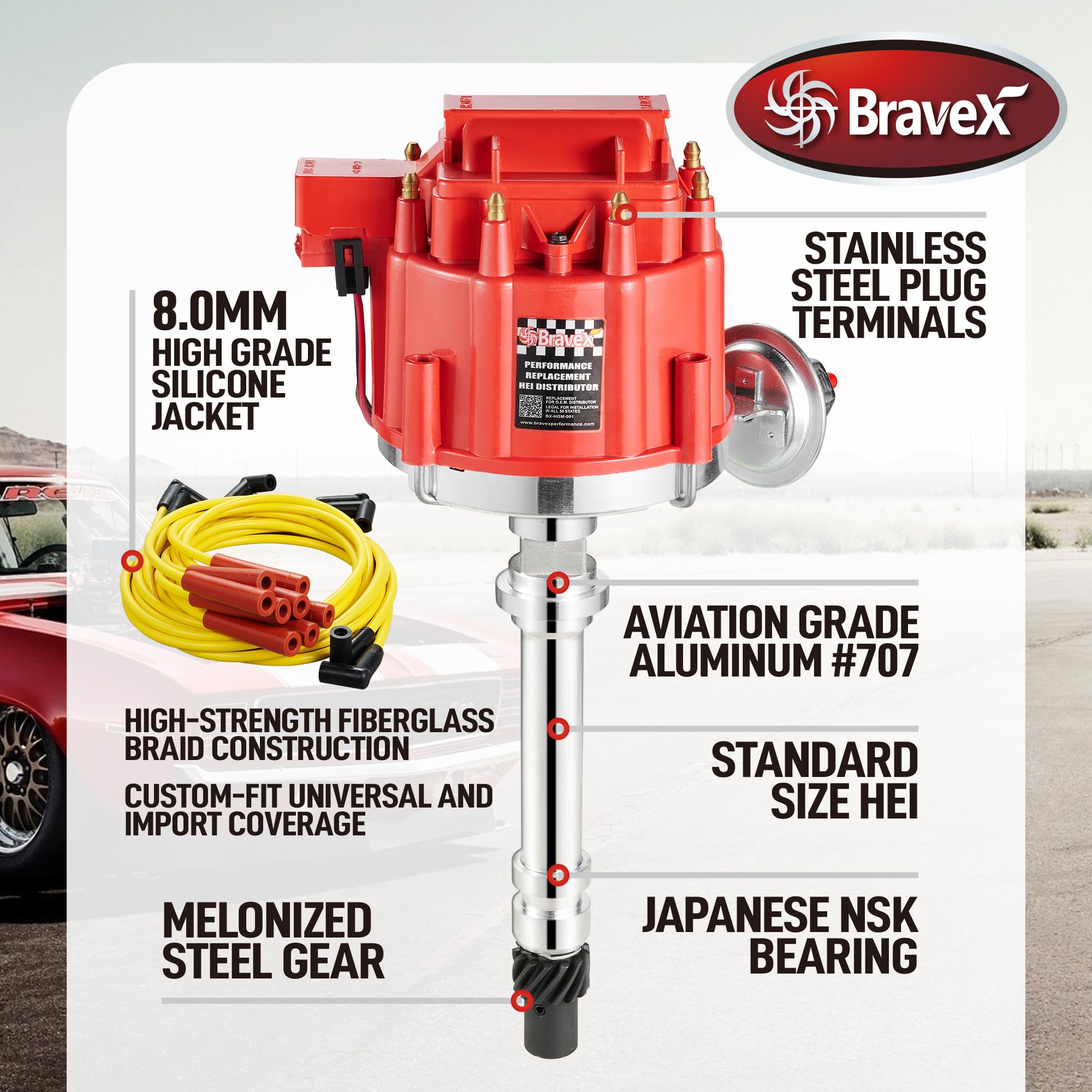 Hei Distributor 65K Coil With Spark Plug Wires 9000Rpm, Hei Distributor For Chevy 350 Replacement For Sbc Bbc Gm 283 305 307 327