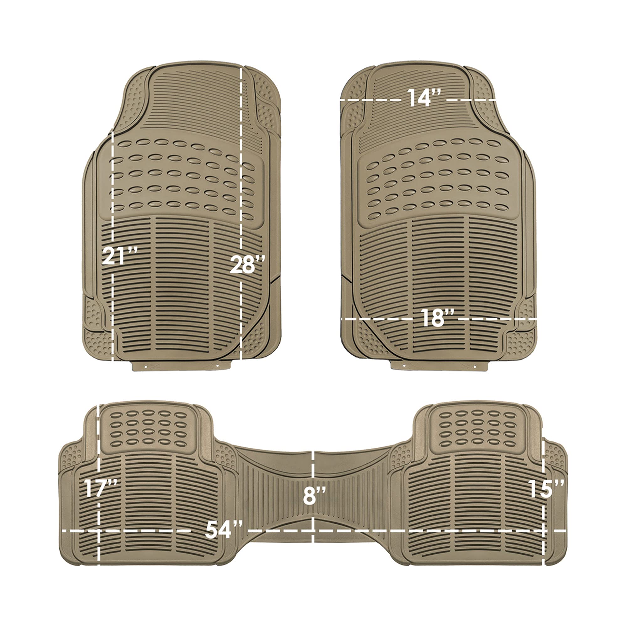 Fh Group Climaproof Trimmable Non-Slip Vinyl Floor Mats Full Set - Universal Fit For Cars Trucks And Suvs (Beige) F11306 + F1640