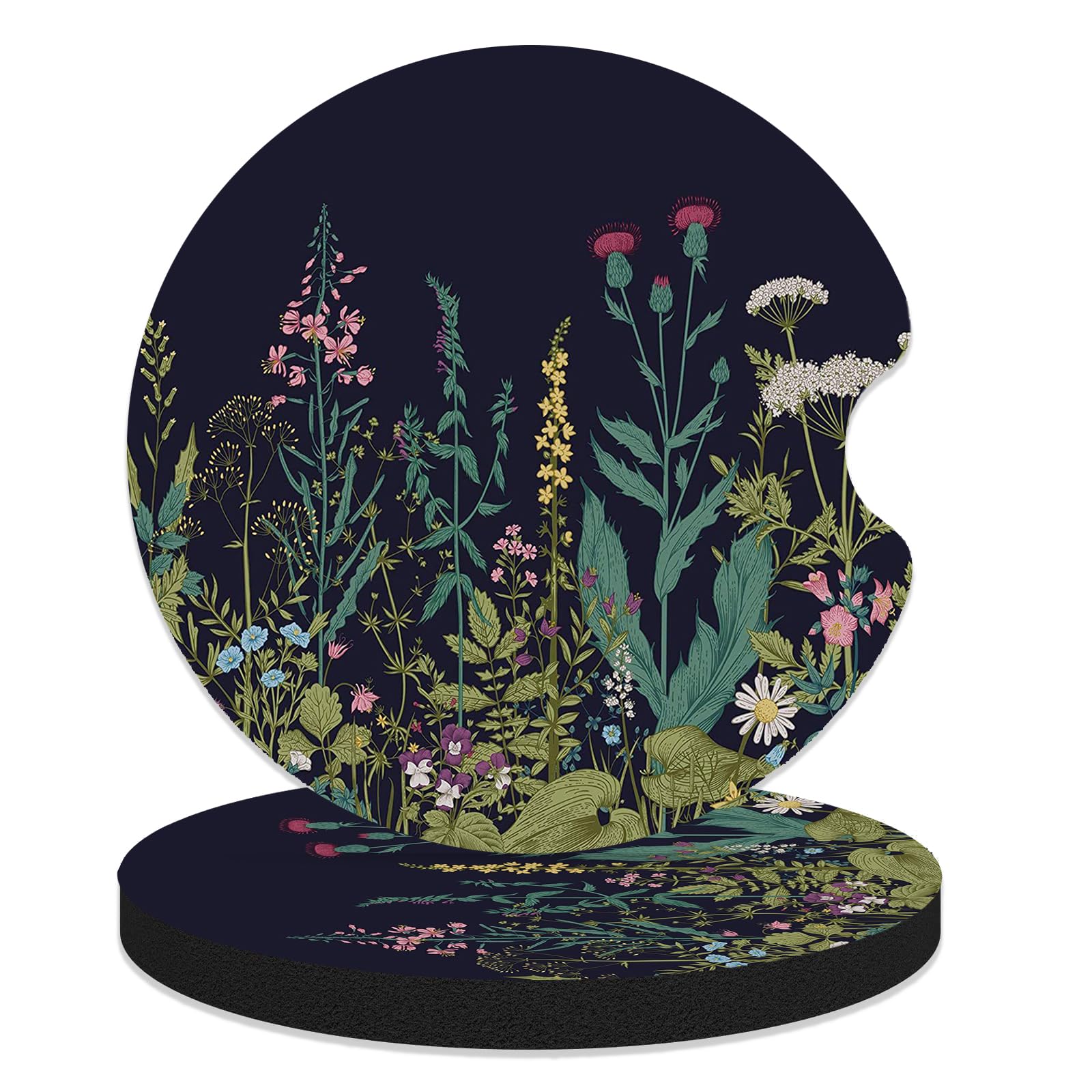 FJyuanqi Car Coasters, 2 Pack Anti Slip Universal Rubber Cup Coasters for Women & Men, Car Interior Accessories - Dandelion Vint