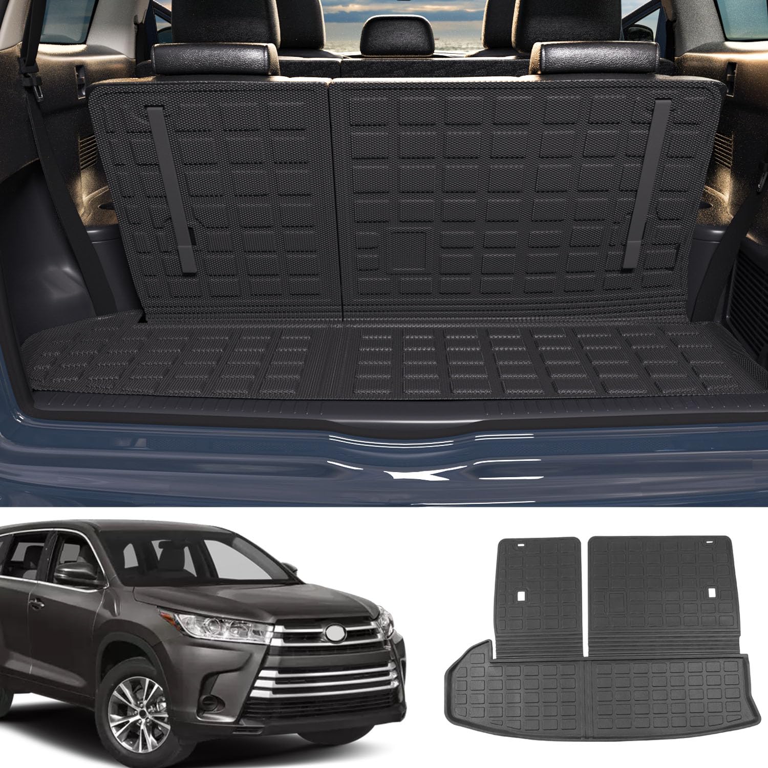 Xipoo Cargo Liner Compatible With 2014-2019 Toyota Highlander Trunk Mat With Backrest Mat Replacement For 2014-2019 Highlander Accessories (Fit 2014-2019 Toyota Highlander,Cargo Mat With Backrest Mat)