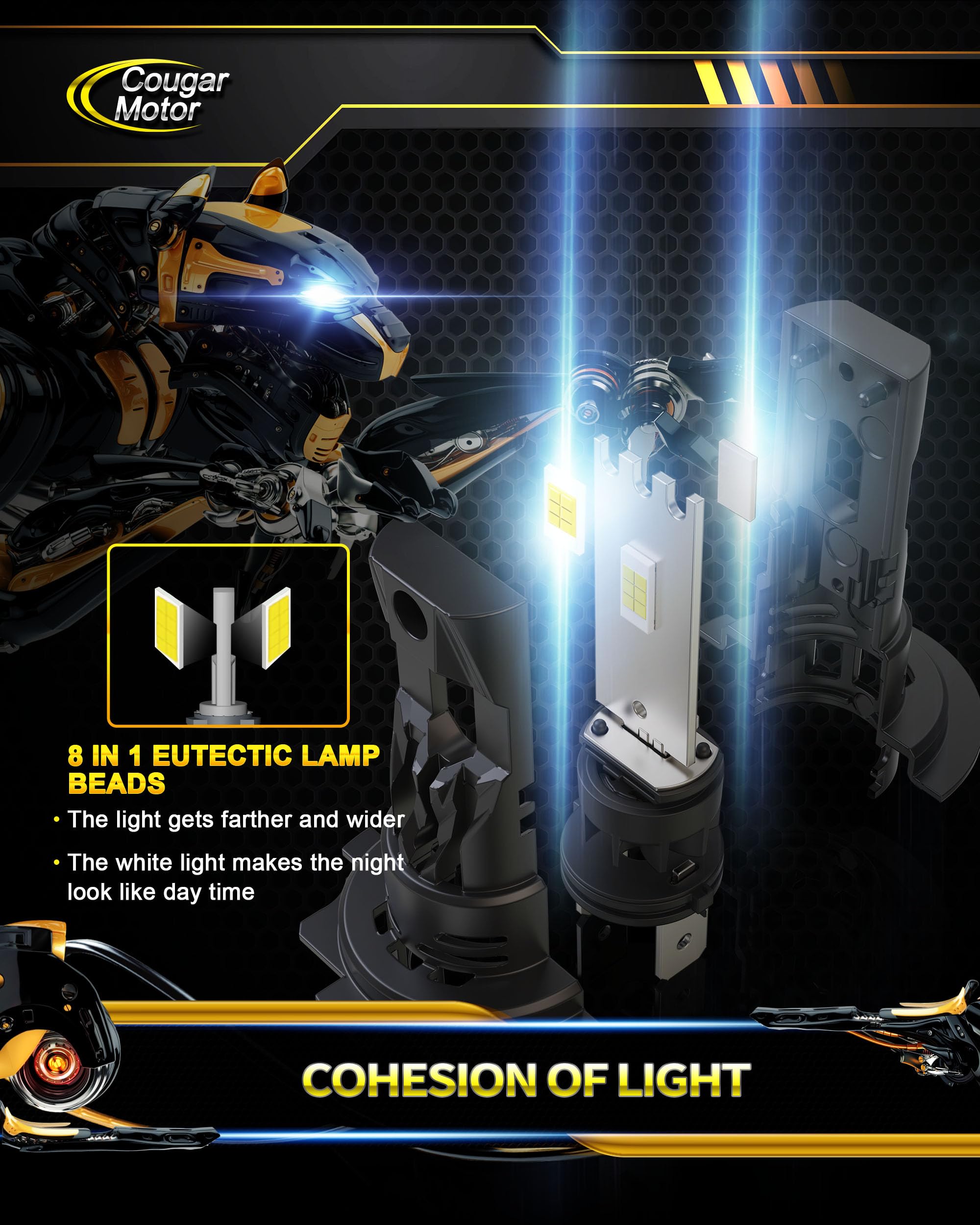 Cougar Motor H7 Bulbs, 1:1 Size H7 Lights Bulb No Adapter Required 6500K White Fog Light Or Off-Road Use Plug And Play - Pack Of