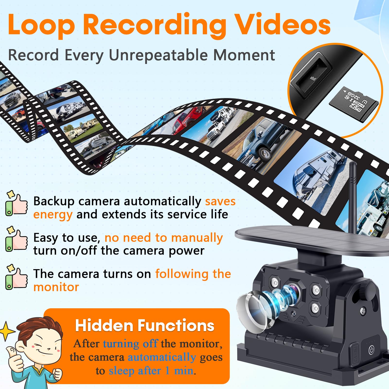 Rv Backup Camera Wireless For Trailer No-Installation: Hd 1080P Solar Rv Camera Long Battery Life With 7 Inch Recording Monitor