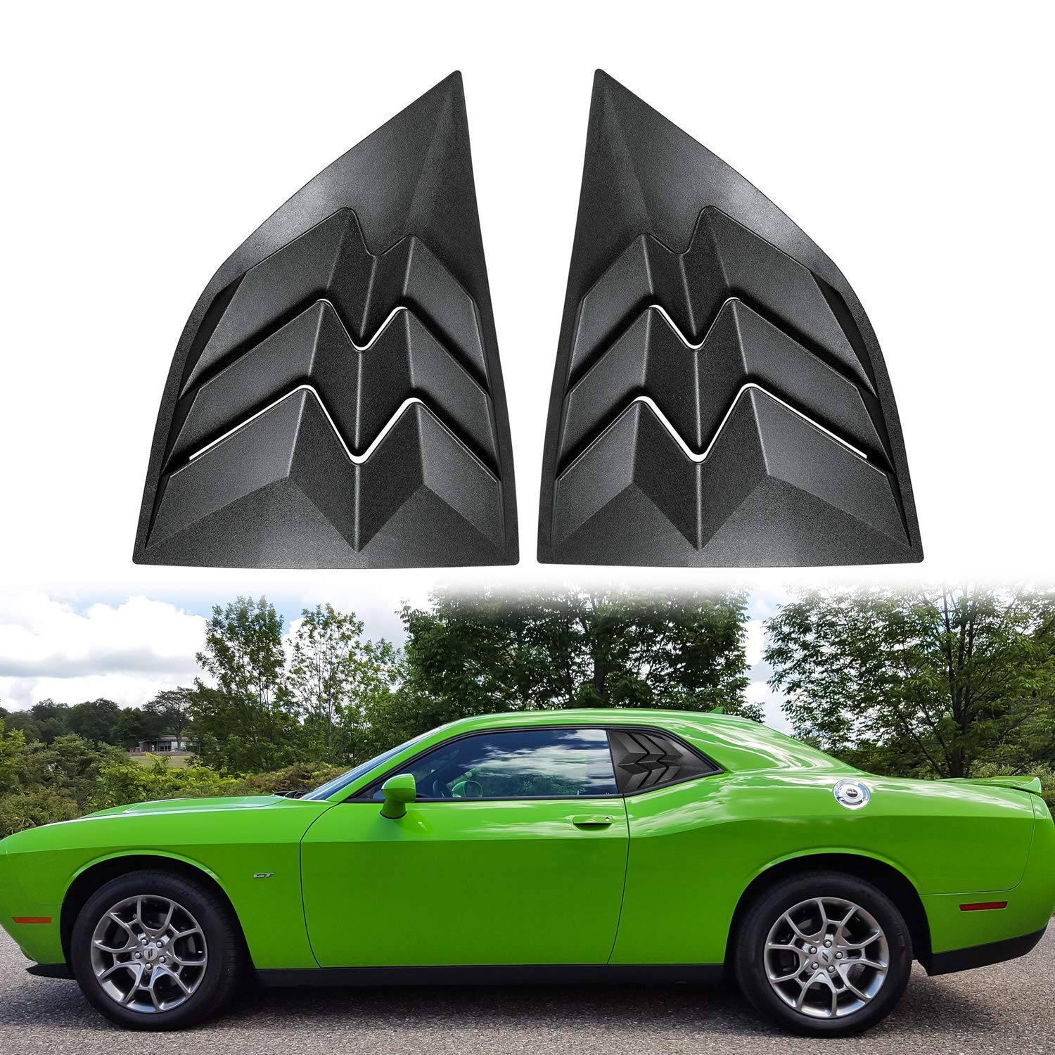 E-cowlboy Rear & Side Window Louvers for Dodge Challenger 2008-2023, Matte Black ABS, Custom Fit Windshield Sun Shade Cover