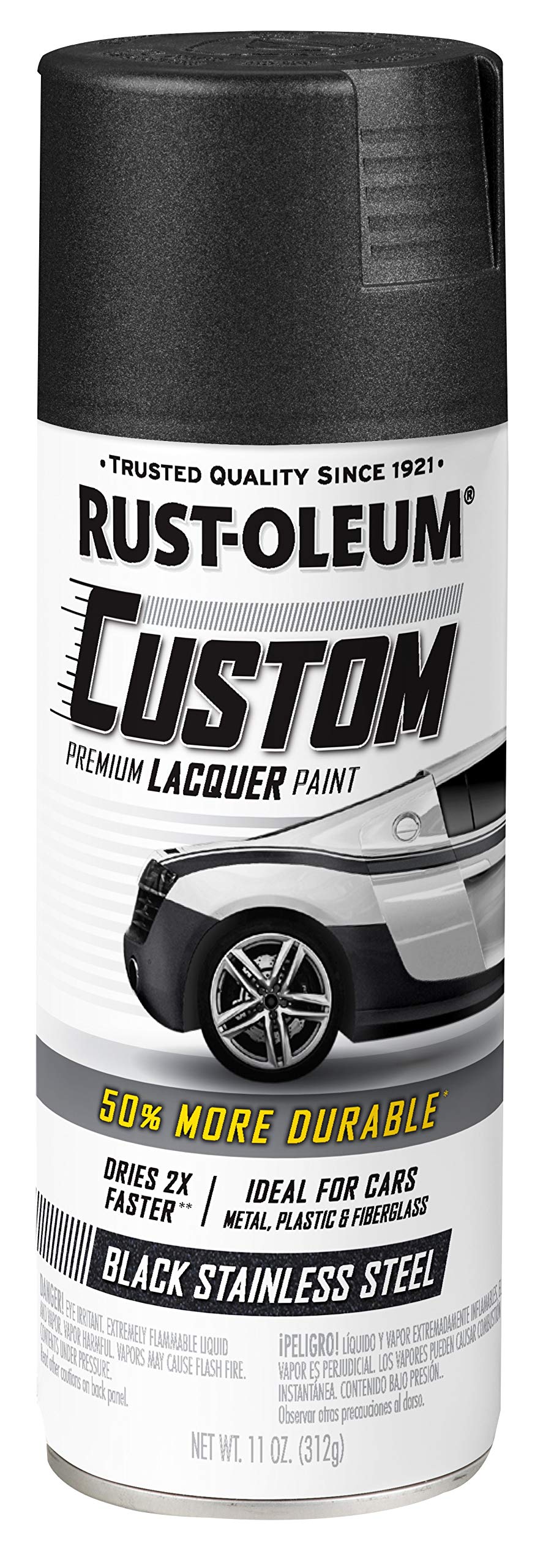 Rust-Oleum 323354 Automotive Custom Lacquer Spray Paint, 11 oz, Metallic Black Stainless Steel