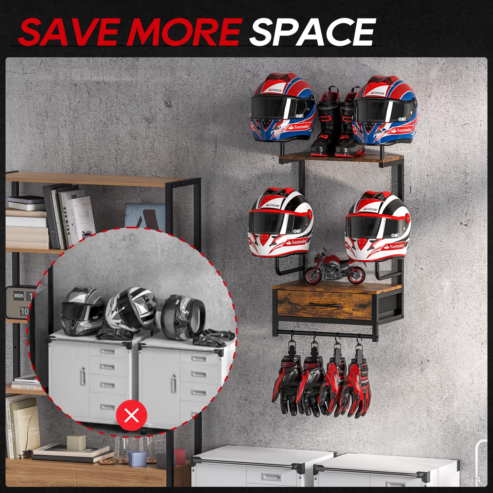 Nanagiftree Helmet Rack Wall Mount, Motorcycle Helmet Holder Plate Display Organizer With Accessories Hanger For Football (4 Pac