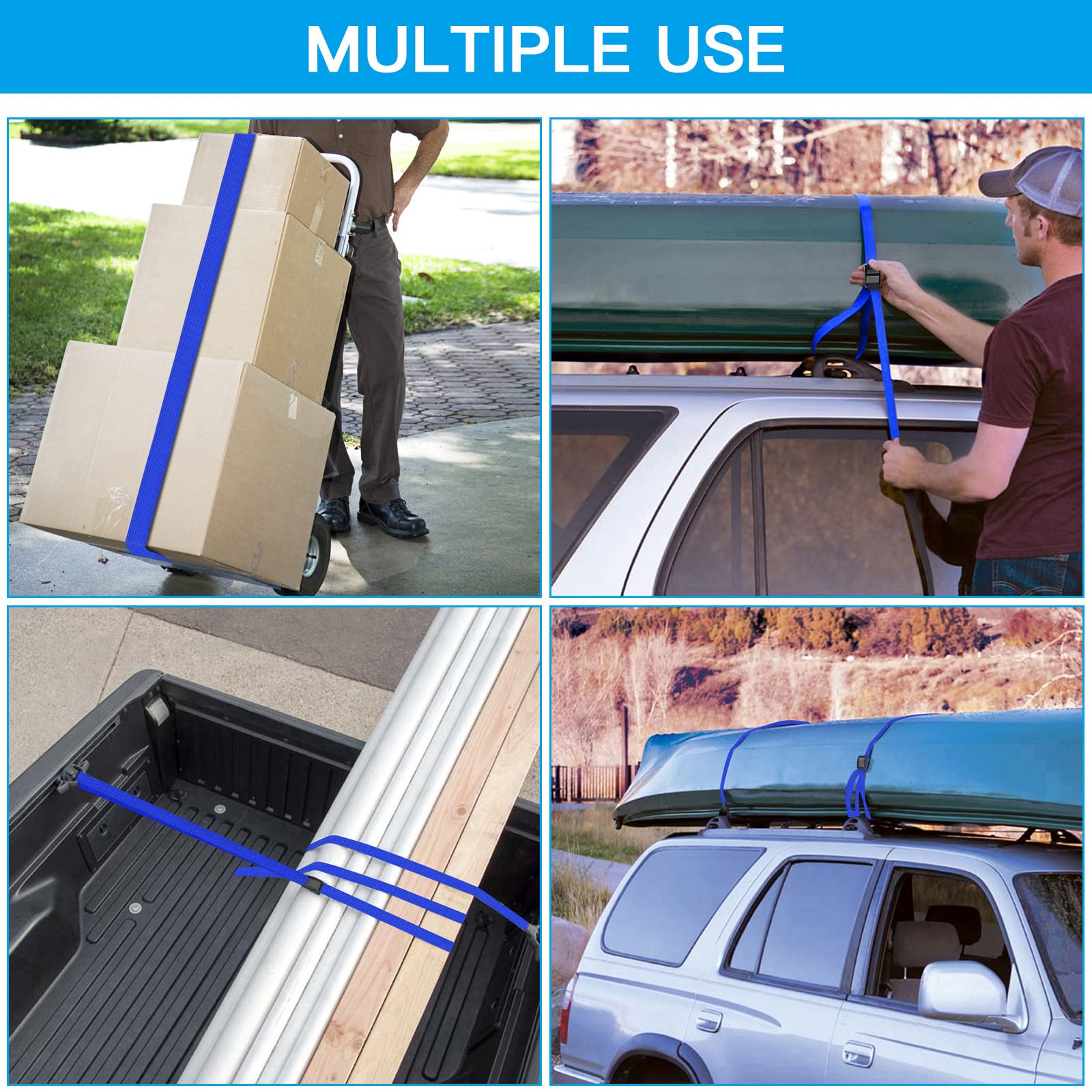 Kshineni Tie Down Straps 4 Pcs Cam Buckle Strap 19.7' X 1 Adjustable Lashing Cinch Ratchet Tie-Down Straps For Cargo, Trucks, Luggage, Trailer, Motorcycle (Blue)