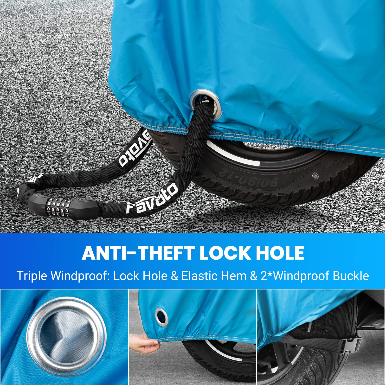 Favoto Motorcycle Cover 96.5 Inches Length All Season Universal Weather Waterproof Rain Sun Outdoor Protection Night Reflector W